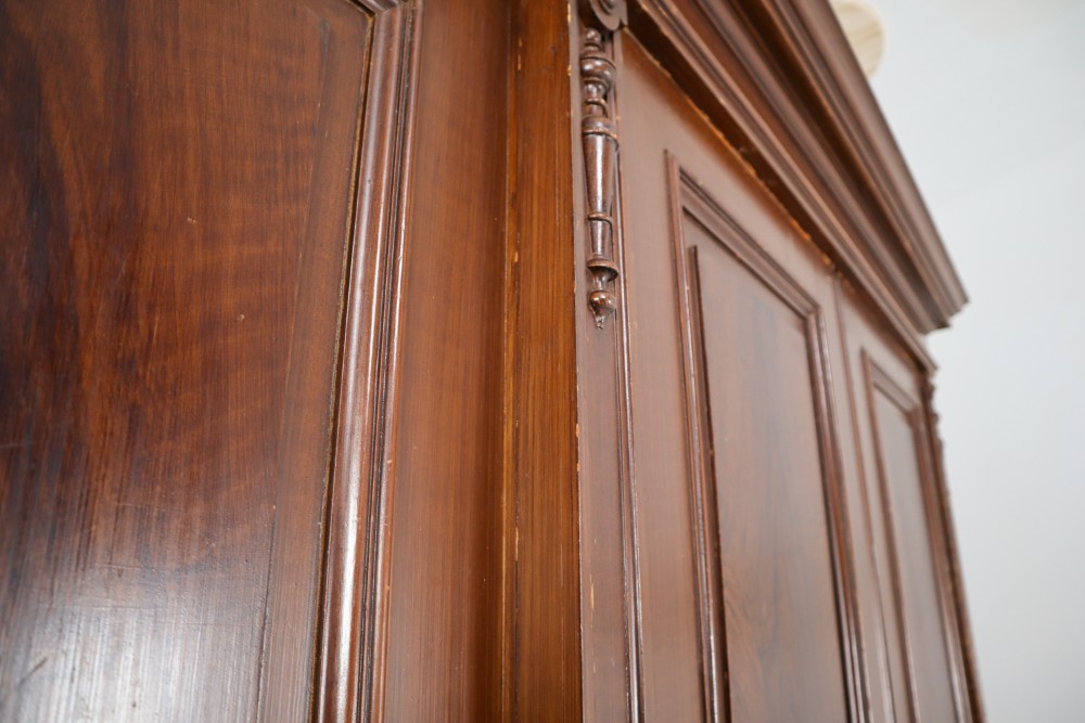 Antique Pine Large Wardrobe Cabinet With Sliding Doors And