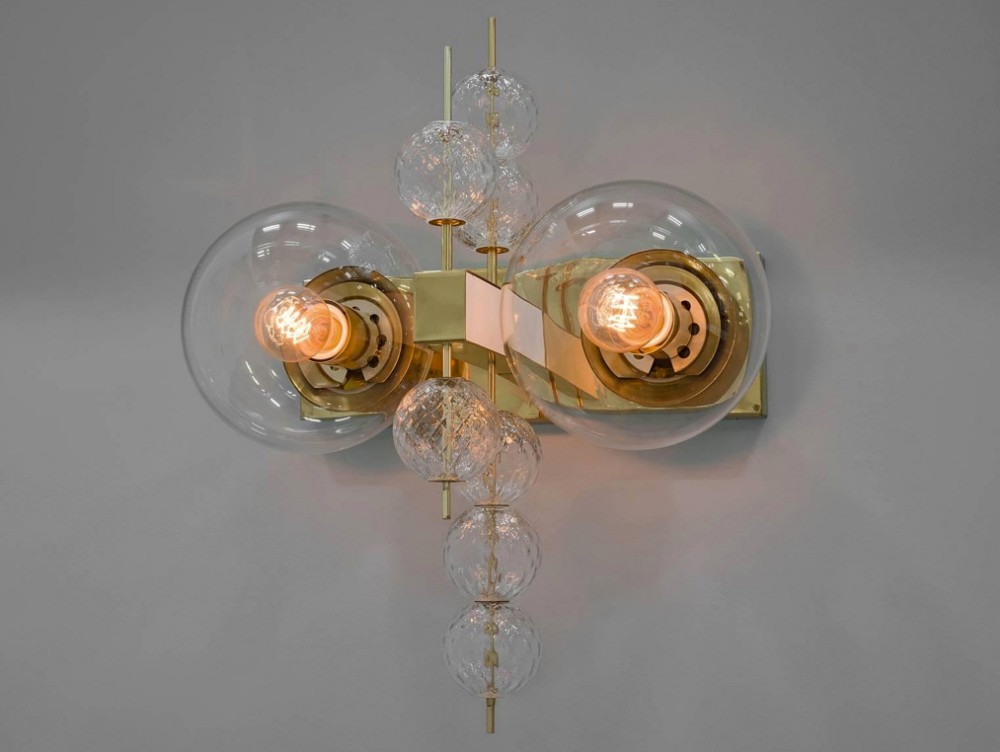  16 x Midcentury Hotel Wall Chandeliers with Brass Fixture, European, 1970s Mid-20th century