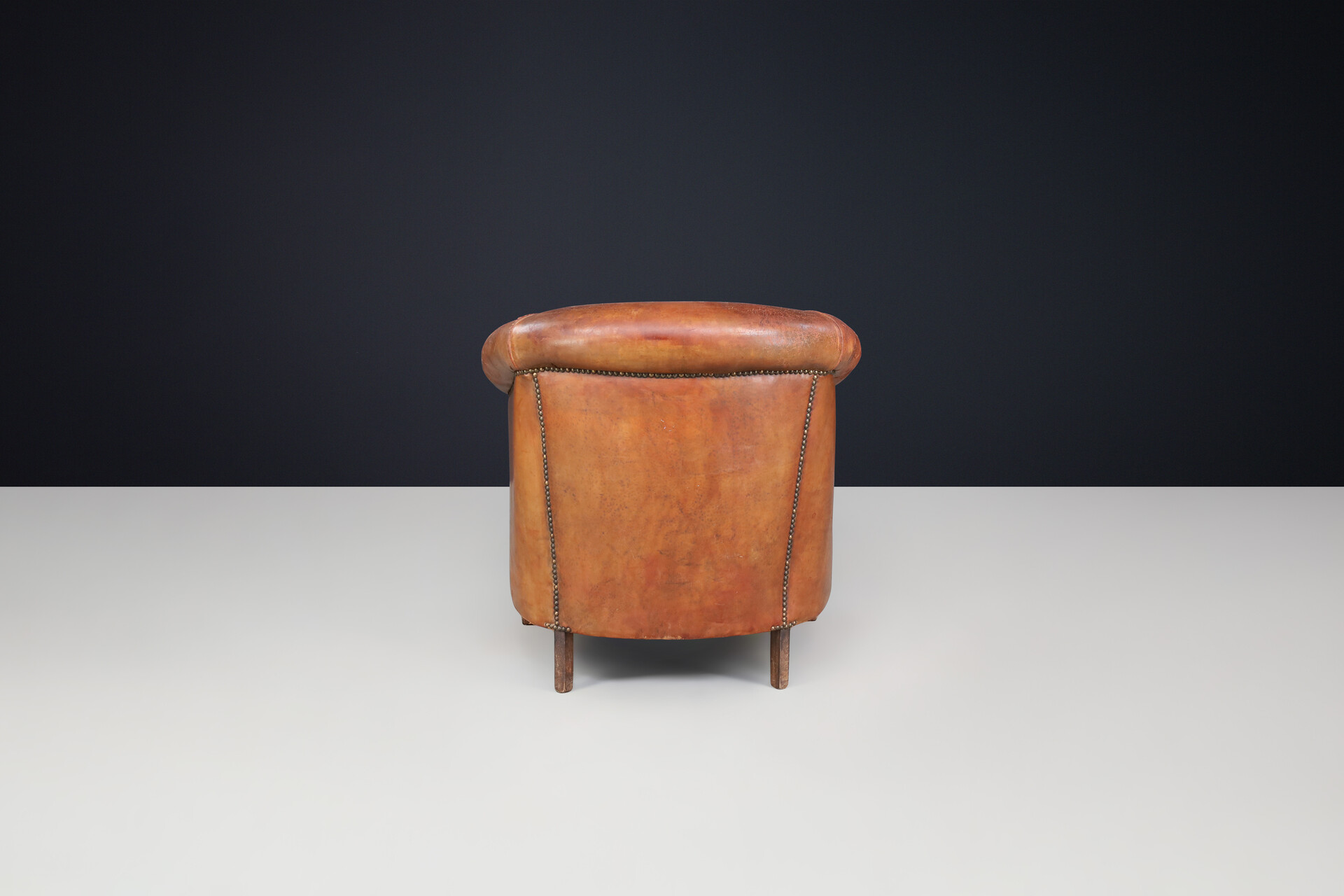 Antique Art deco Patinated scheepskin leather Lounge Chair, France 1940 Early-20th century