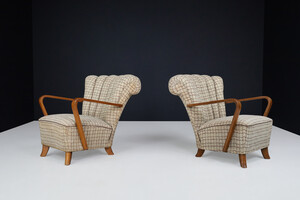 Art-Deco Arm Chairs with upholstered Fabric, Praque 1930s Early-20th century