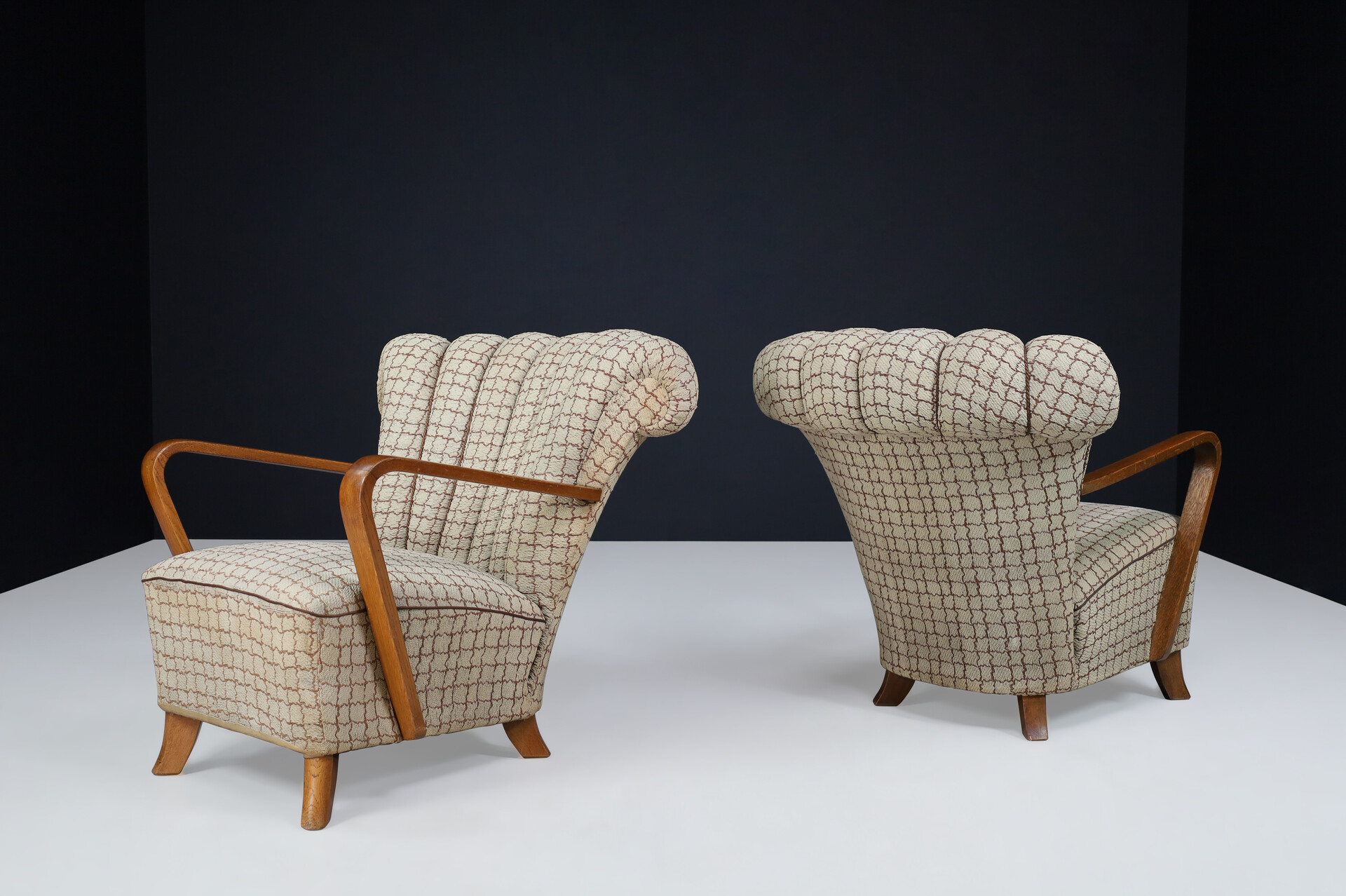 Art-Deco Arm Chairs with upholstered Fabric, Praque 1930s Early-20th century