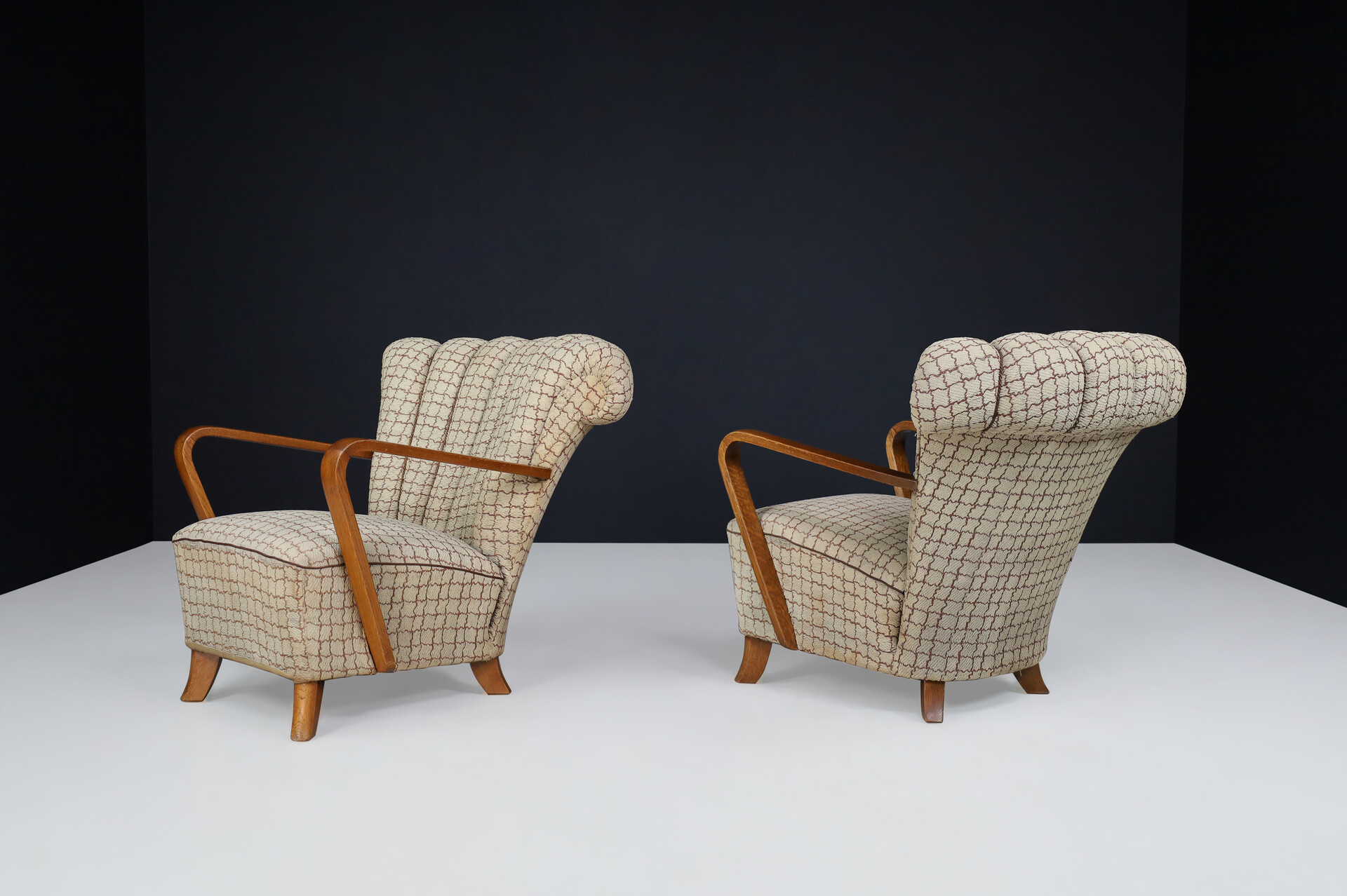 Art-Deco Arm Chairs with upholstered Fabric, Praque 1930s Early-20th century