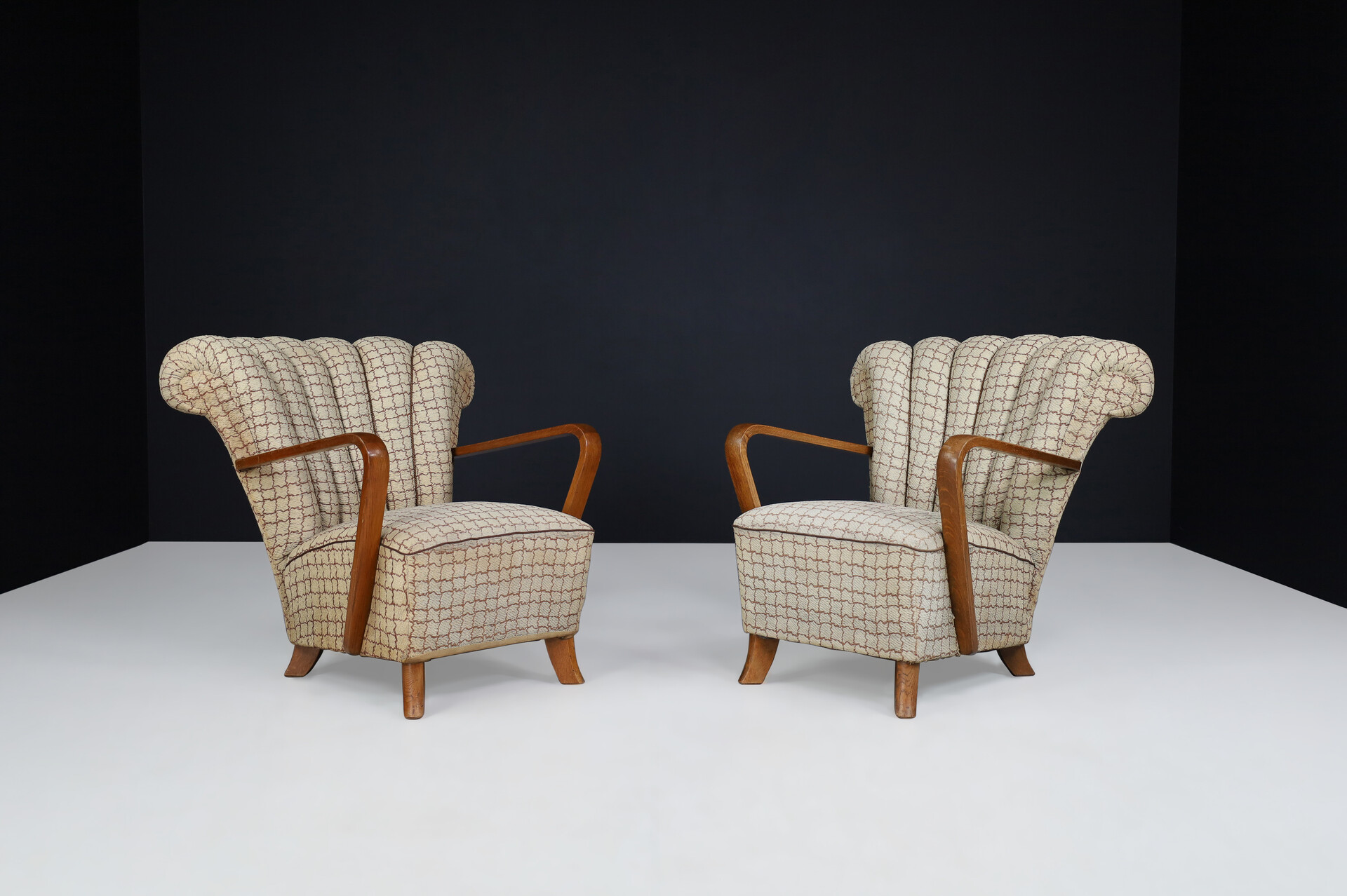 Art-Deco Arm Chairs with upholstered Fabric, Praque 1930s Early-20th century