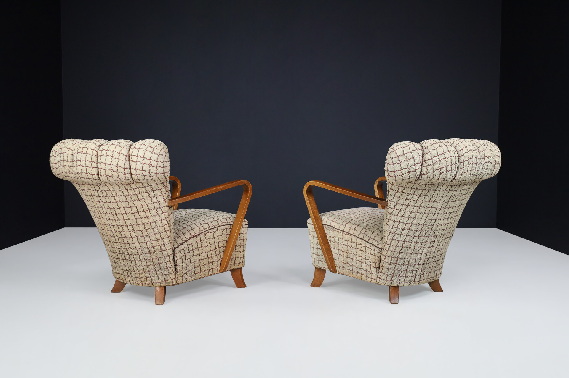 Art-Deco Arm Chairs with upholstered Fabric, Praque 1930s Early-20th century