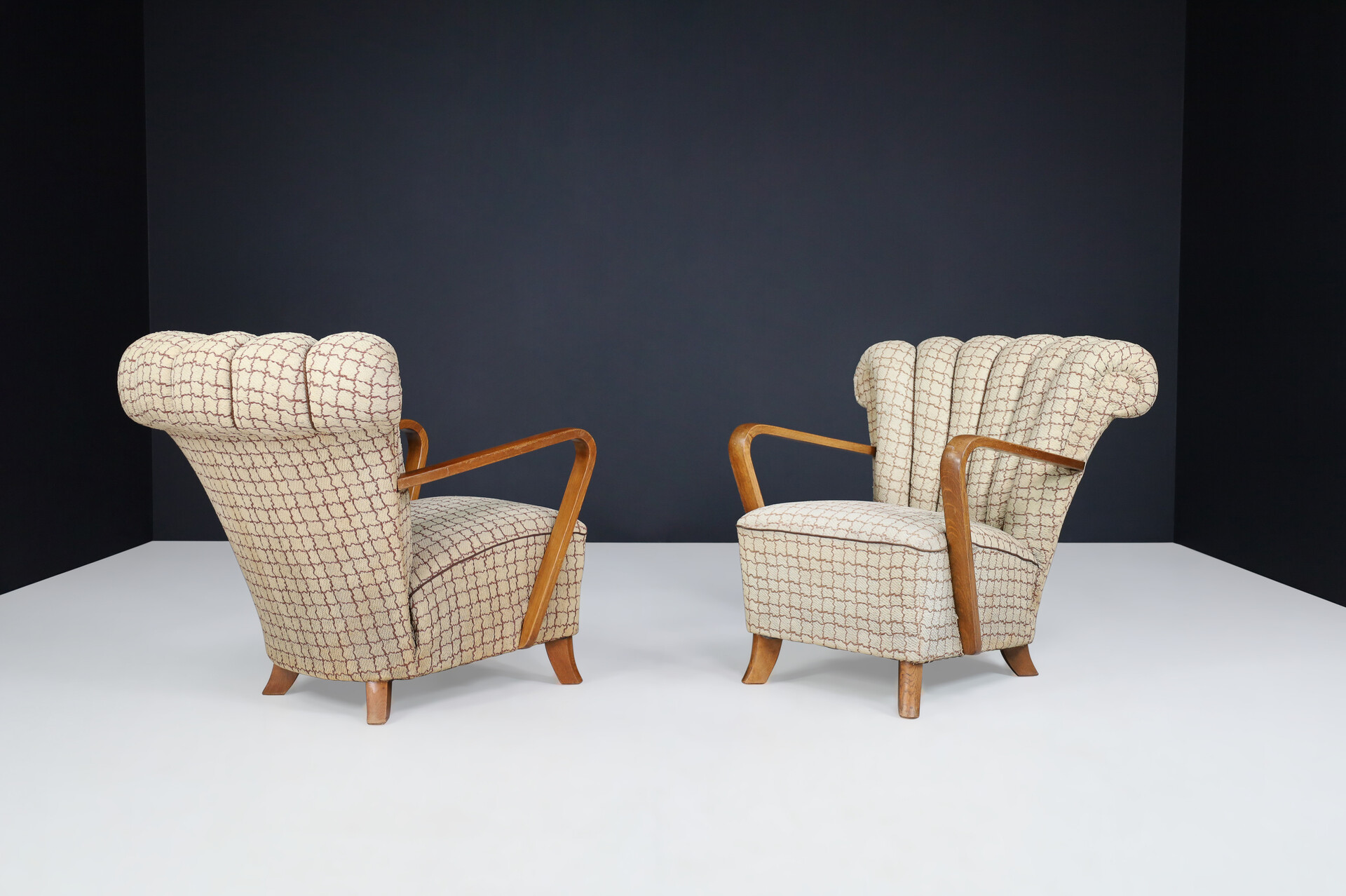 Art-Deco Arm Chairs with upholstered Fabric, Praque 1930s Early-20th century