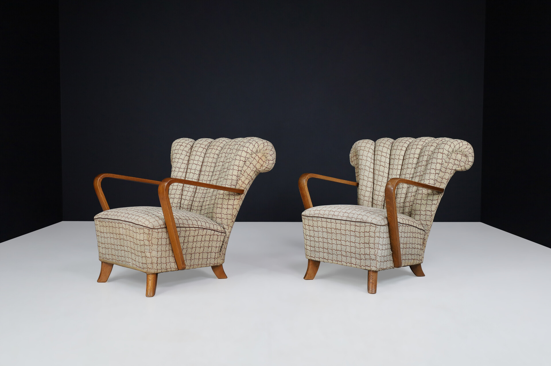 Art-Deco Arm Chairs with upholstered Fabric, Praque 1930s Early-20th century