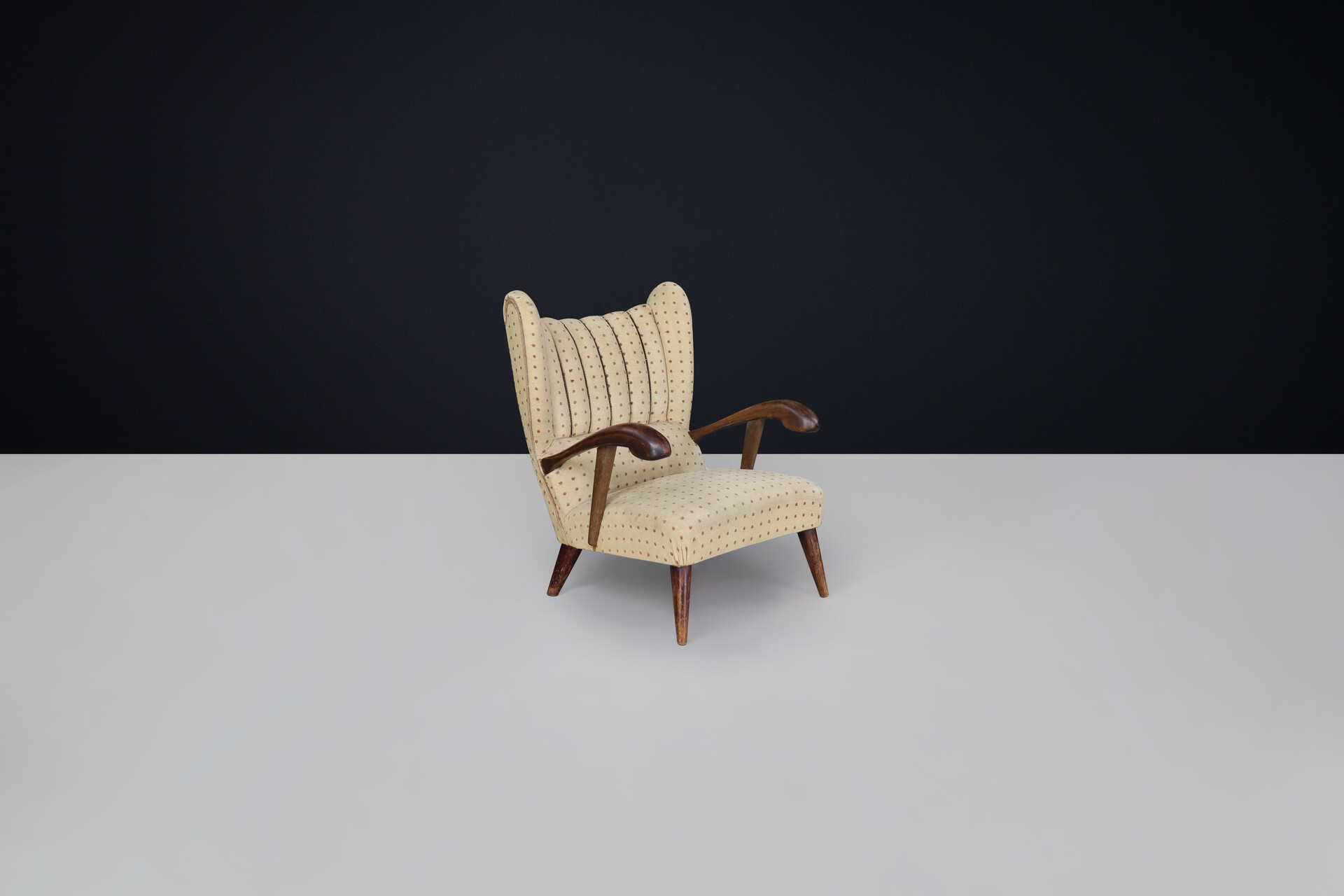 Art Deco walnut wingback armchair by Jan Vaněk, Czechoslovakia 1930 Mid-20th century