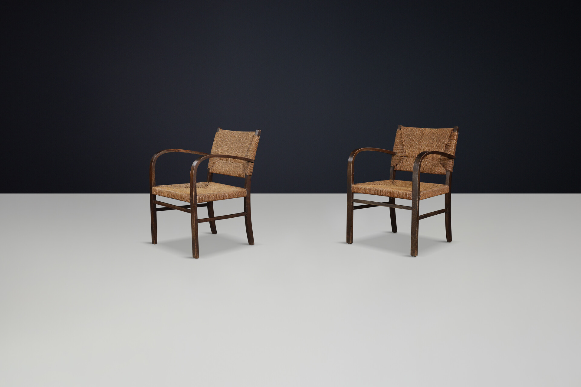 Bauhaus Beech wood & woven rope armchairs by Erich Dieckman, Germany 1930 Early-20th century