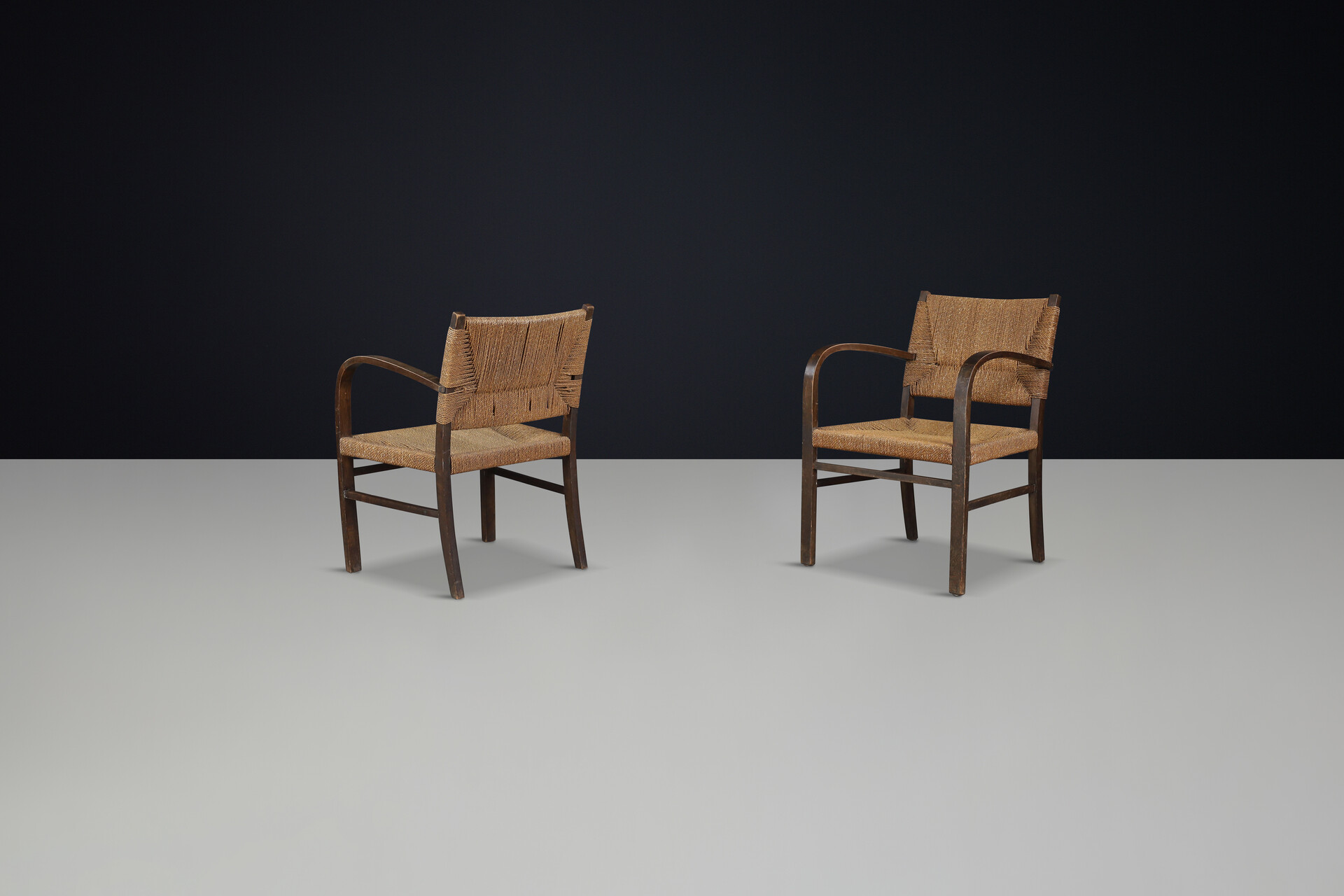 Bauhaus Beech wood & woven rope armchairs by Erich Dieckman, Germany 1930 Early-20th century