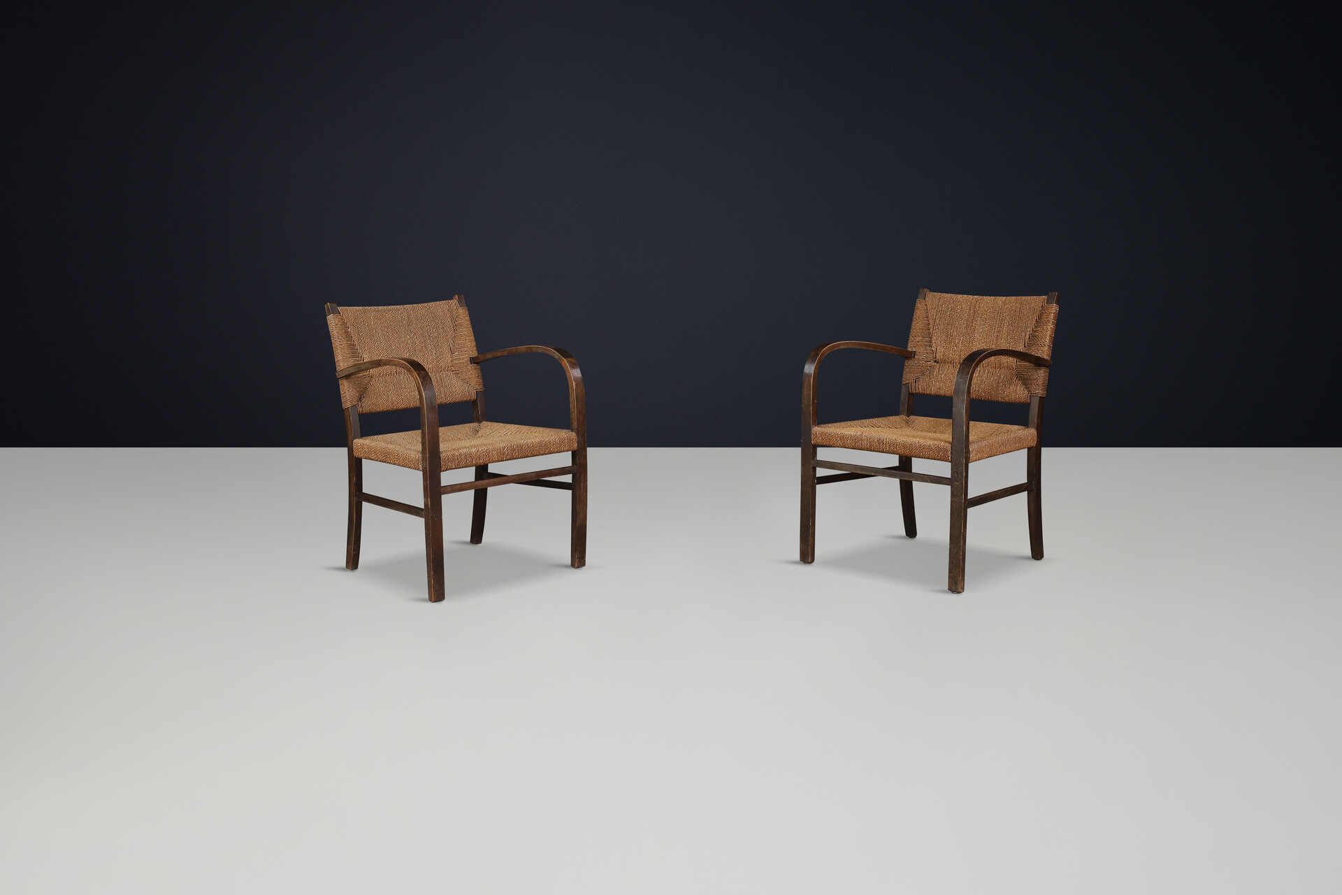 Bauhaus Beech wood & woven rope armchairs by Erich Dieckman, Germany 1930 Early-20th century