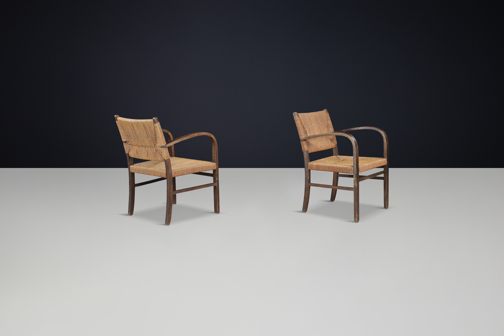 Bauhaus Beech wood & woven rope armchairs by Erich Dieckman, Germany 1930 Early-20th century