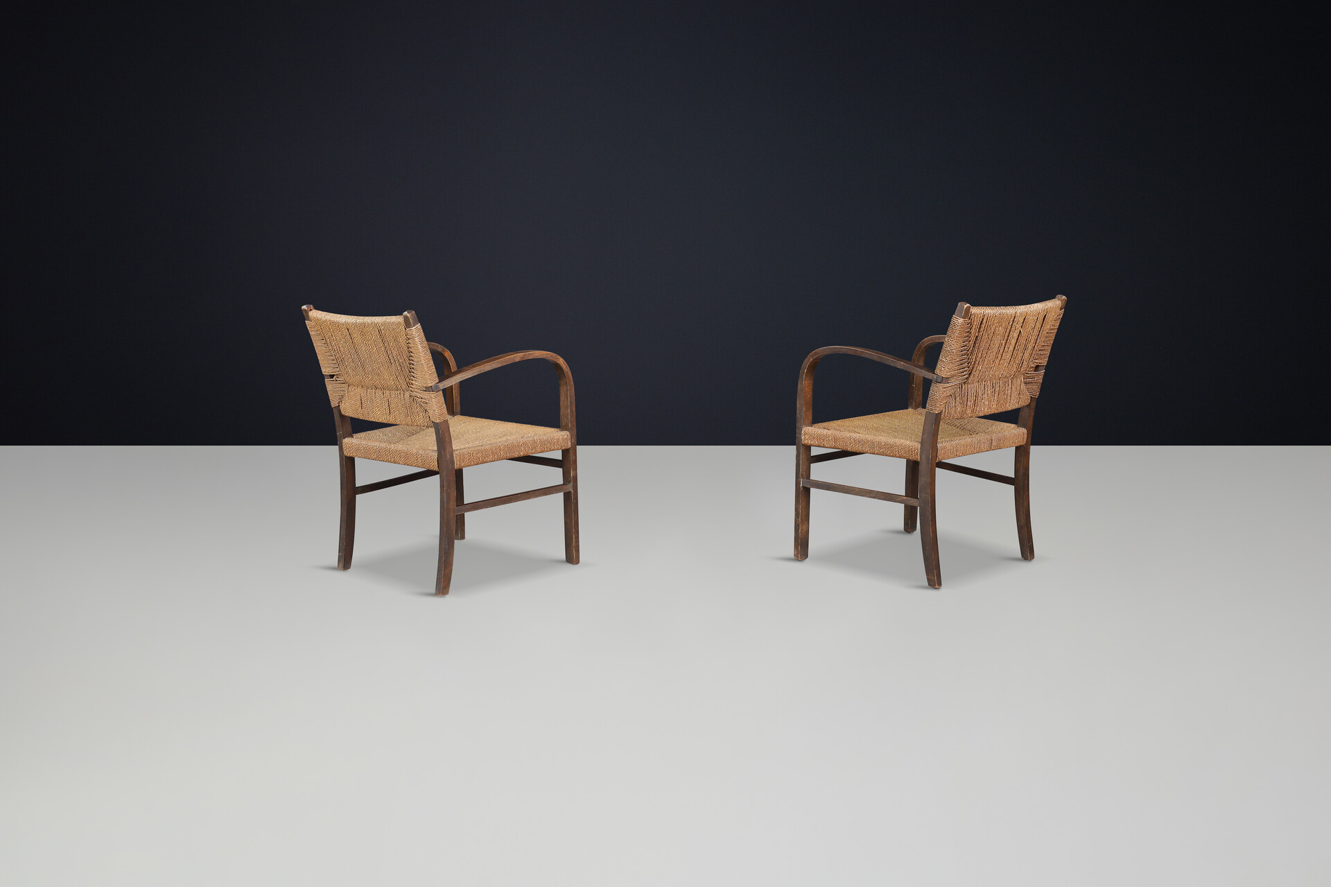 Bauhaus Beech wood & woven rope armchairs by Erich Dieckman, Germany 1930 Early-20th century