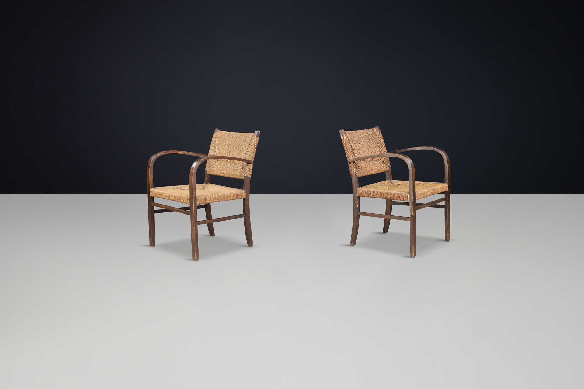 Bauhaus Beech wood & woven rope armchairs by Erich Dieckman, Germany 1930 Early-20th century