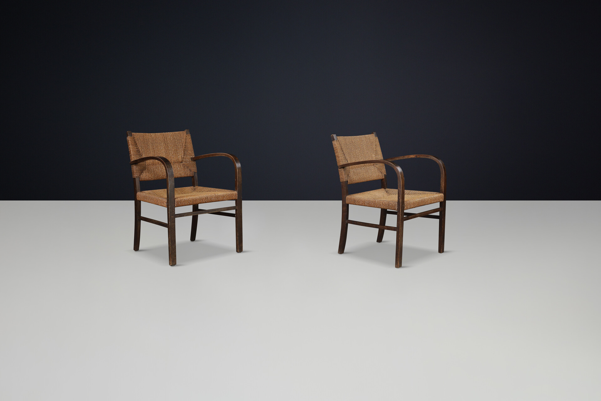 Bauhaus Beech wood & woven rope armchairs by Erich Dieckman, Germany 1930 Early-20th century