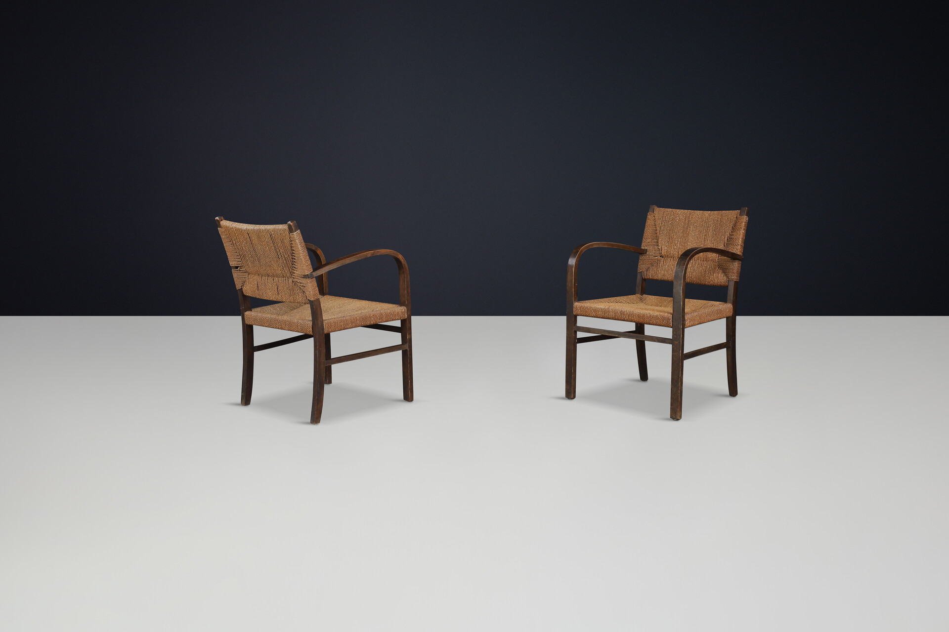 Bauhaus Beech wood & woven rope armchairs by Erich Dieckman, Germany 1930 Early-20th century