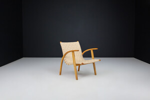 Bauhaus Jan Vanek Easy Chair in Oak Bentwood and Canvas, Praque 1930s Mid-20th century