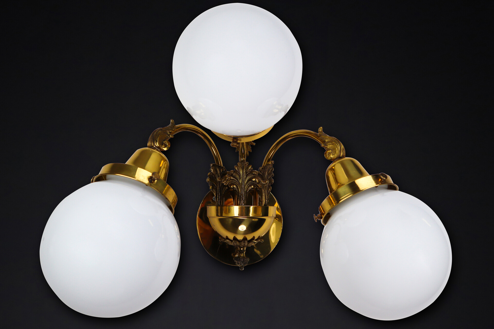 Brass Wall lights with Opaline Glass Globes, National Gallery Praque Early-20th century