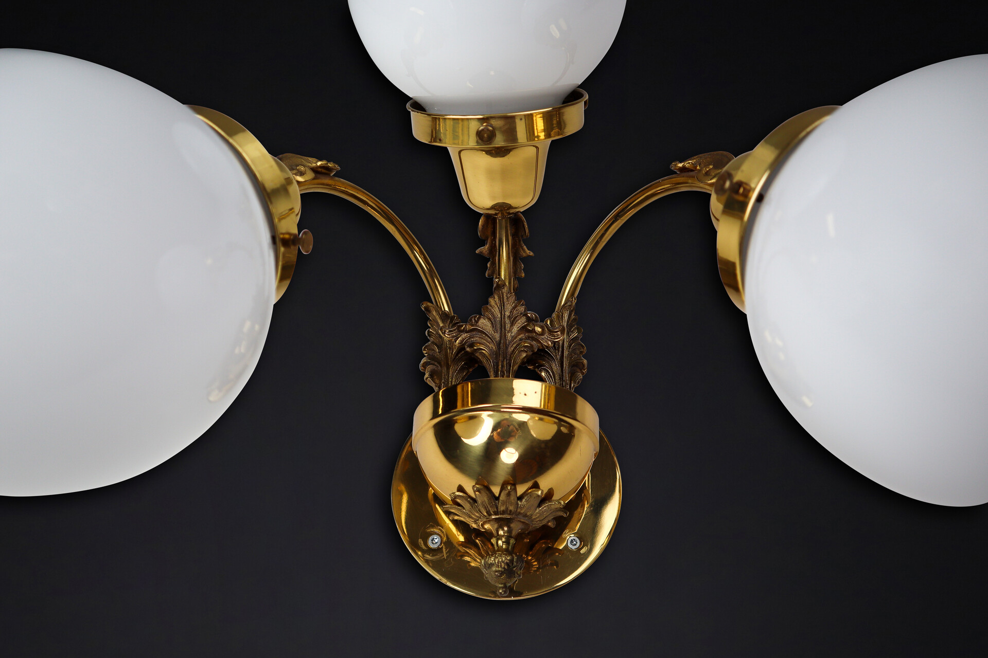 Brass Wall lights with Opaline Glass Globes, National Gallery Praque Early-20th century