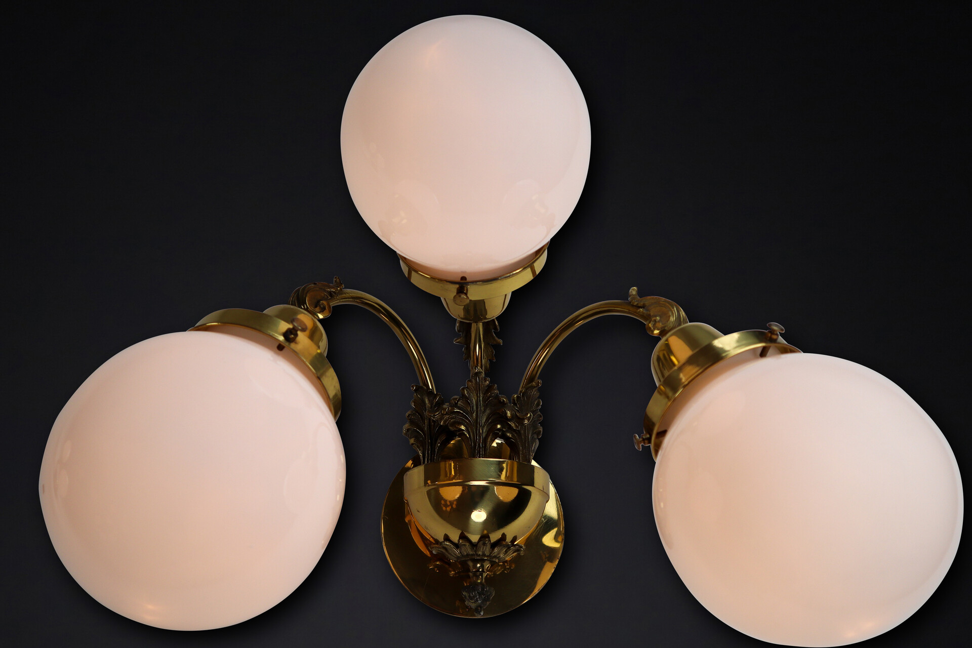 Brass Wall lights with Opaline Glass Globes, National Gallery Praque Early-20th century