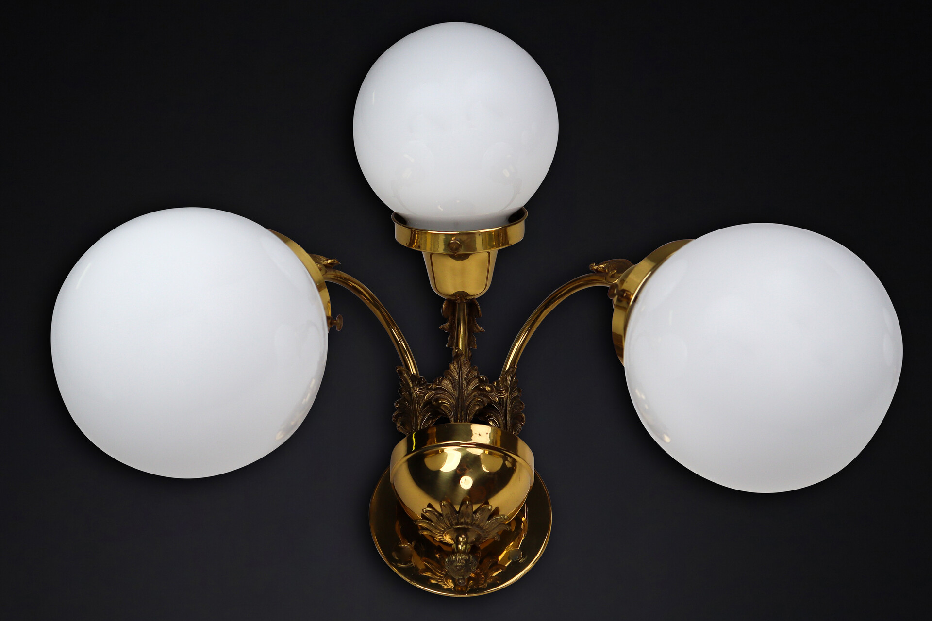 Brass Wall lights with Opaline Glass Globes, National Gallery Praque Early-20th century