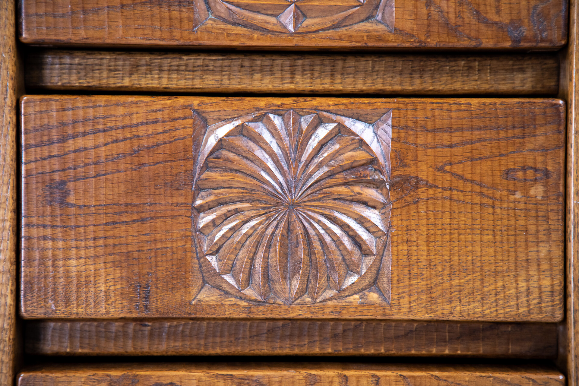 Brutalist Hand Crafted Giuseppe Rivadossi Glazed Cabinet in Oak Italy, the 1970s Late-20th century