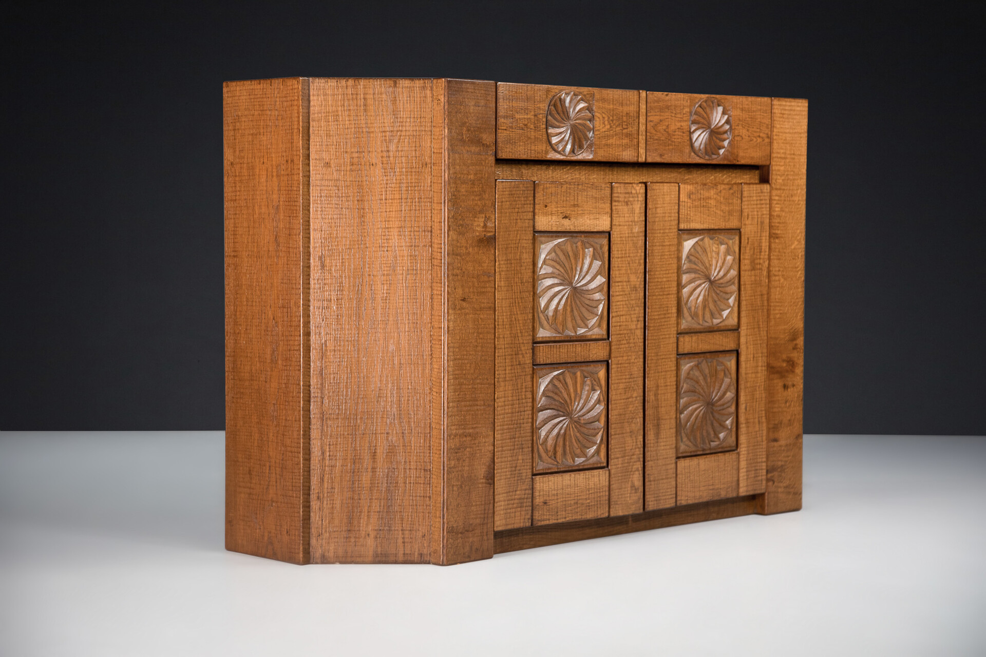 Brutalist Hand Crafted Giuseppe Rivadossi Sideboard in Oak Italy, the 1970s Late-20th century