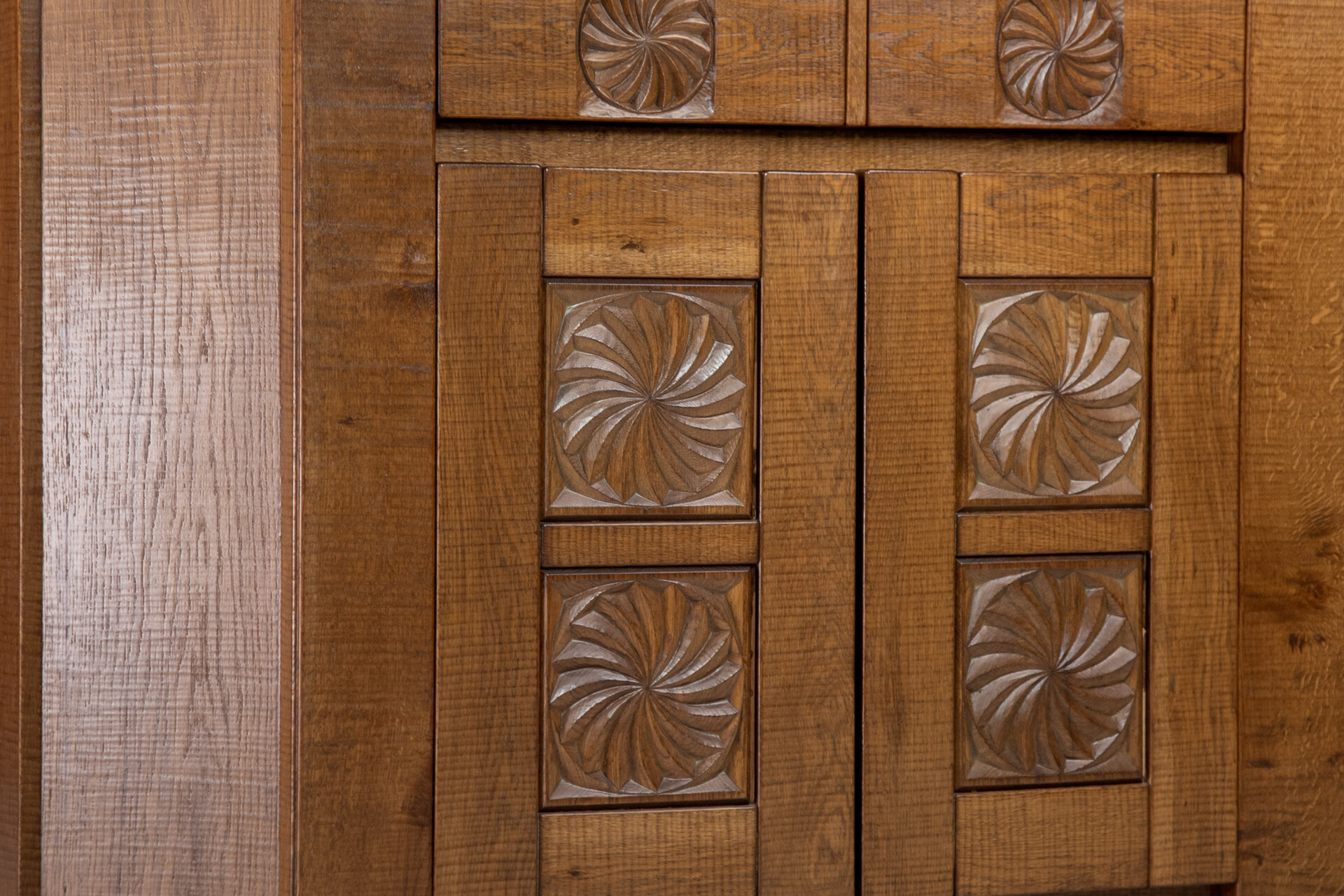 Brutalist Hand Crafted Giuseppe Rivadossi Sideboard in Oak Italy, the 1970s Late-20th century