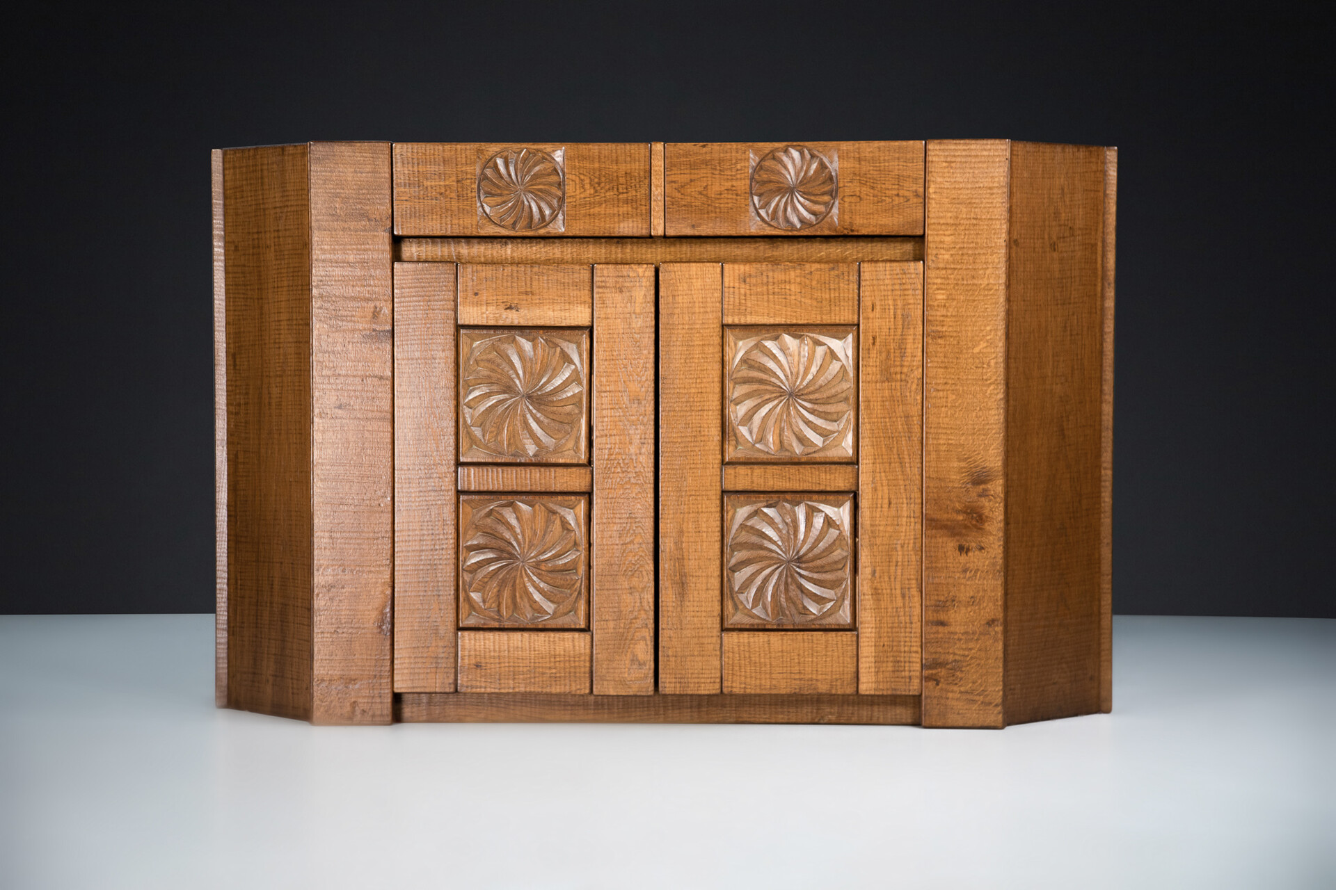 Brutalist Hand Crafted Giuseppe Rivadossi Sideboard in Oak Italy, the 1970s Late-20th century