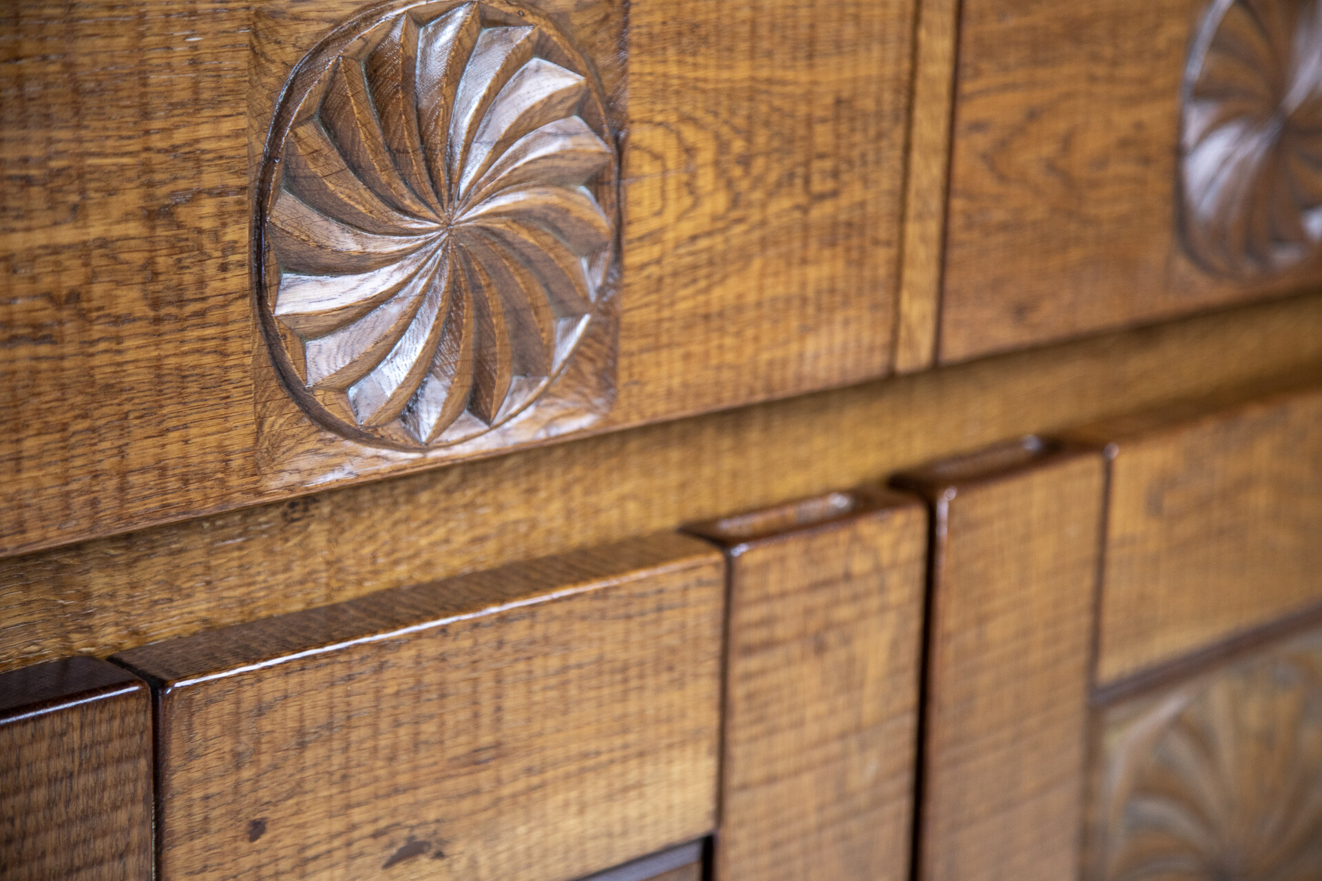 Brutalist Hand Crafted Giuseppe Rivadossi Sideboard in Oak Italy, the 1970s Late-20th century