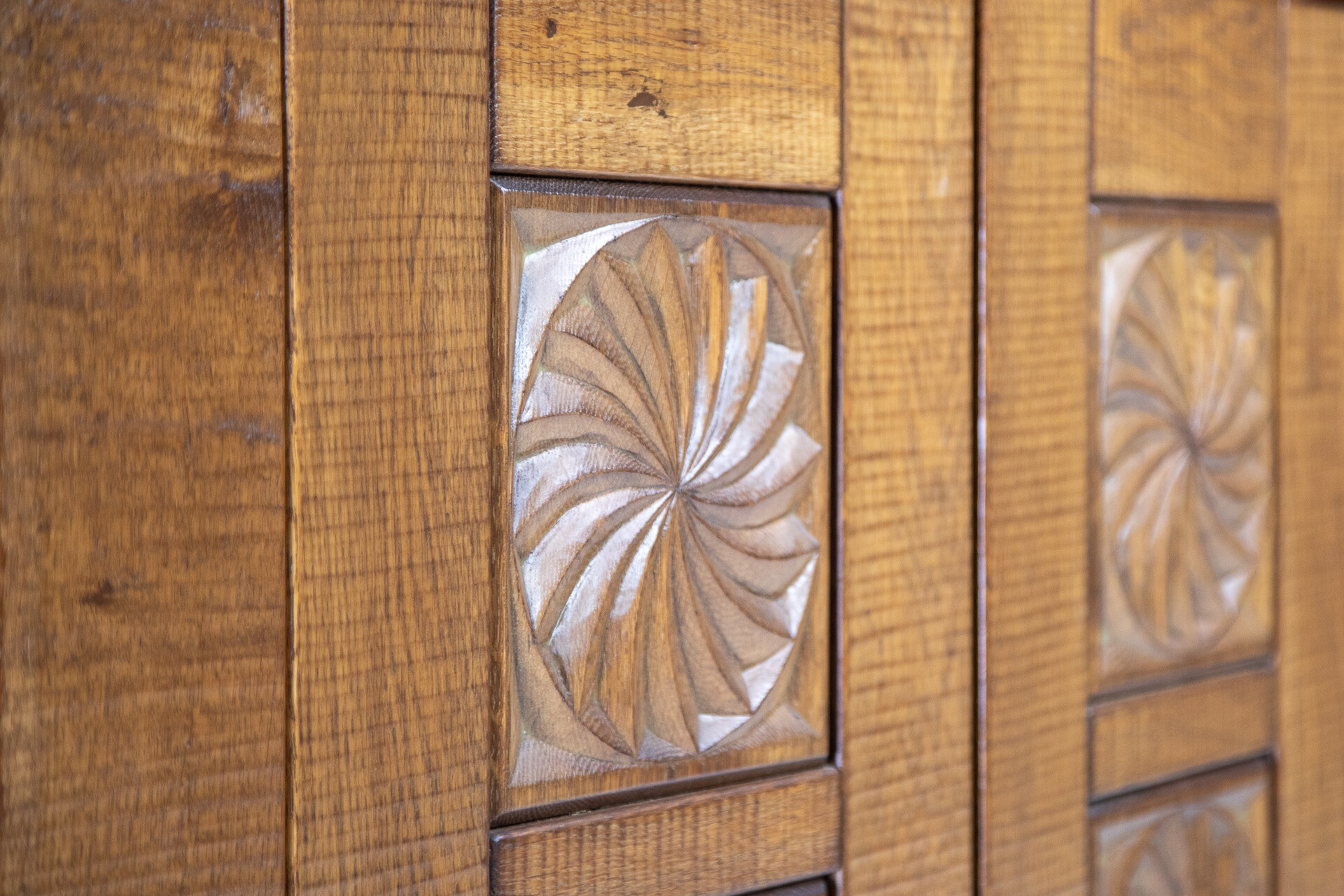 Brutalist Hand Crafted Giuseppe Rivadossi Sideboard in Oak Italy, the 1970s Late-20th century