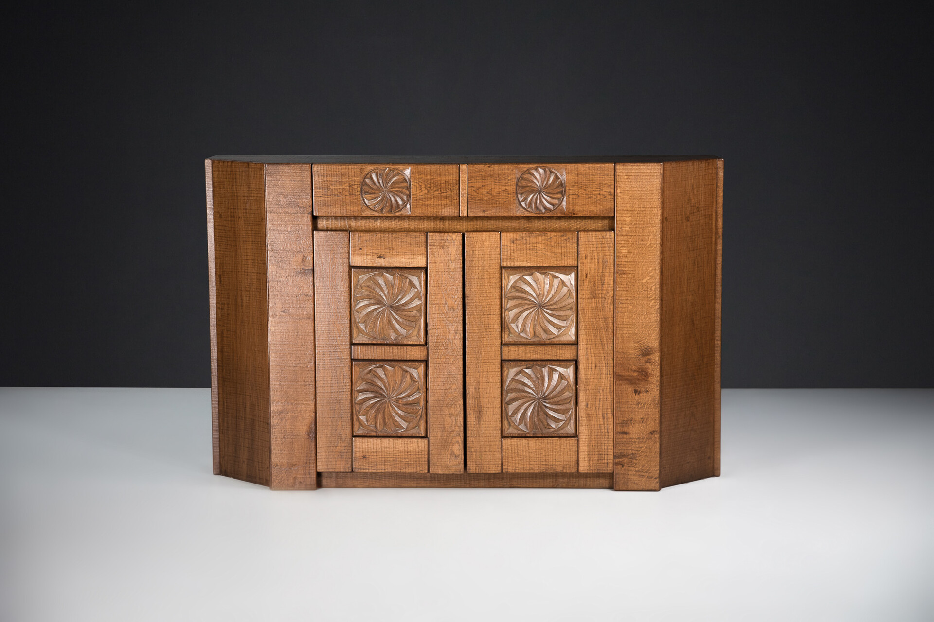 Brutalist Hand Crafted Giuseppe Rivadossi Sideboard in Oak Italy, the 1970s Late-20th century