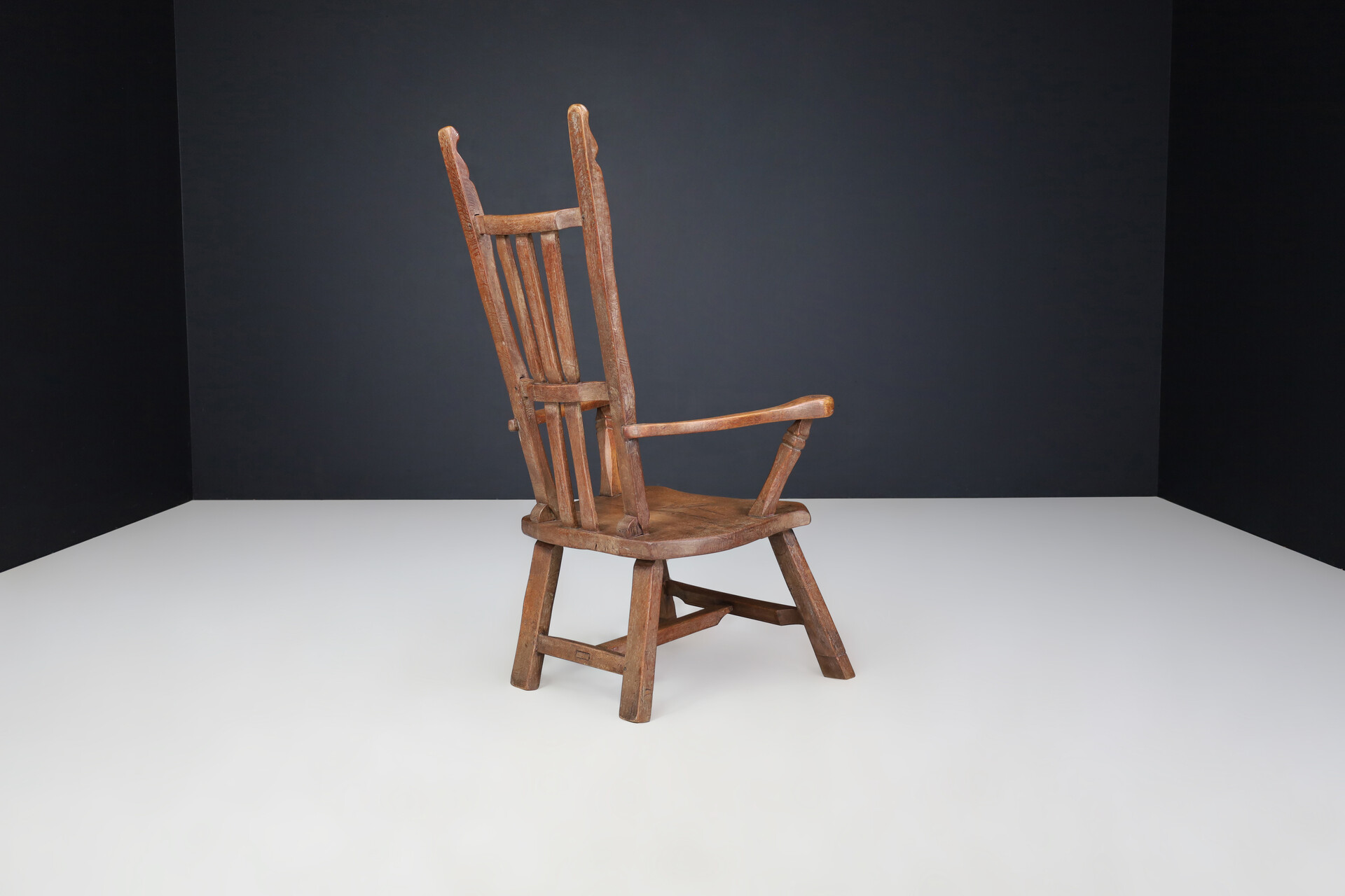 Brutalist Lounge chair in solid oak, France 1960s Mid-20th century