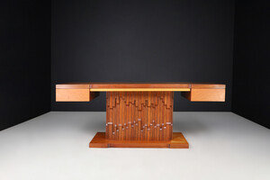 Brutalist Luciano Frigerio Presidential Writing desk in Walnut , Italy 1970s Late-20th century