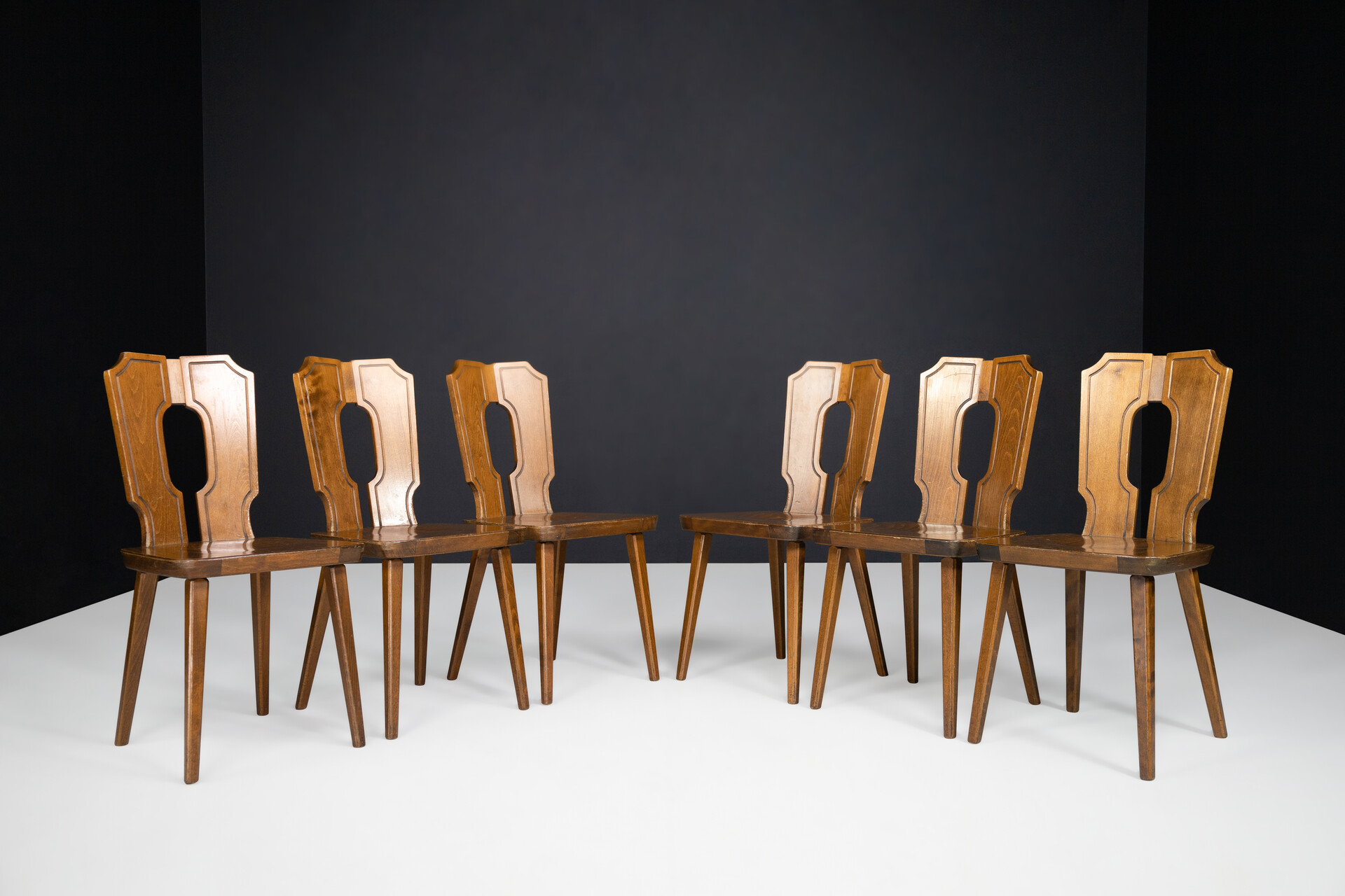 Brutalist Modern wooden dining chairs, France 1960s Mid-20th century