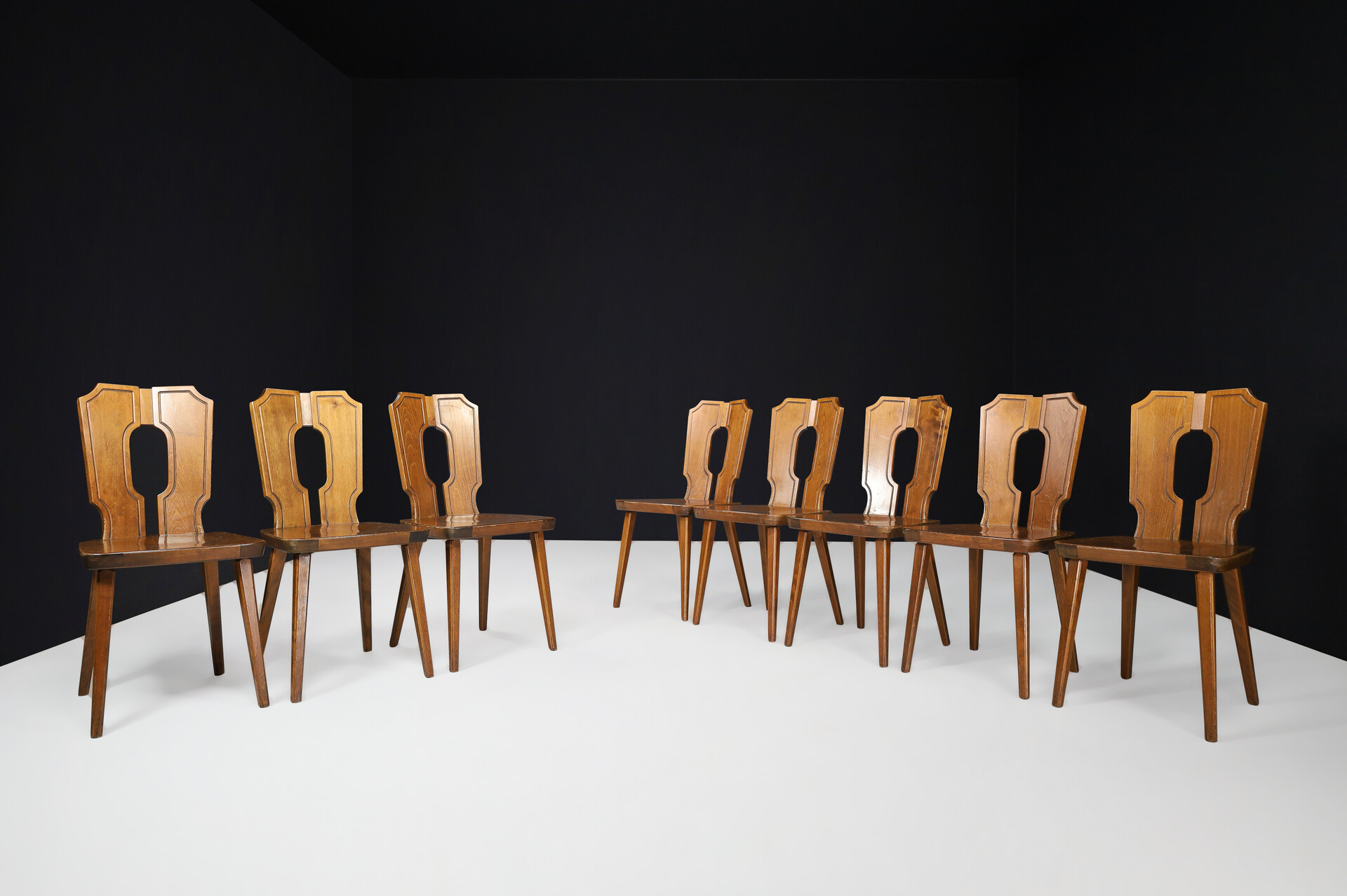 Brutalist Modern wooden dining chairs, France 1960s Mid-20th century