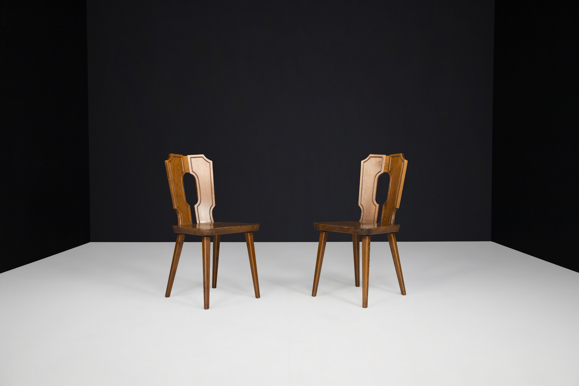 Brutalist Modern wooden dining chairs, France 1960s Mid-20th century