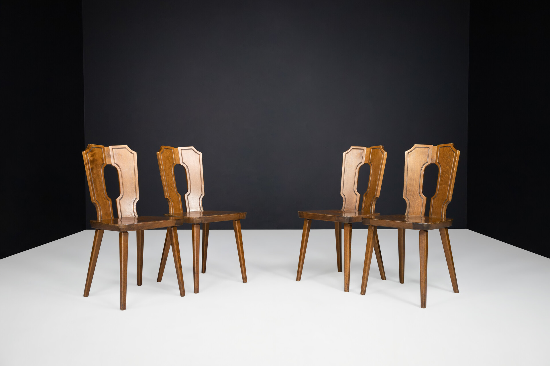 Brutalist Modern wooden dining chairs, France 1960s Mid-20th century