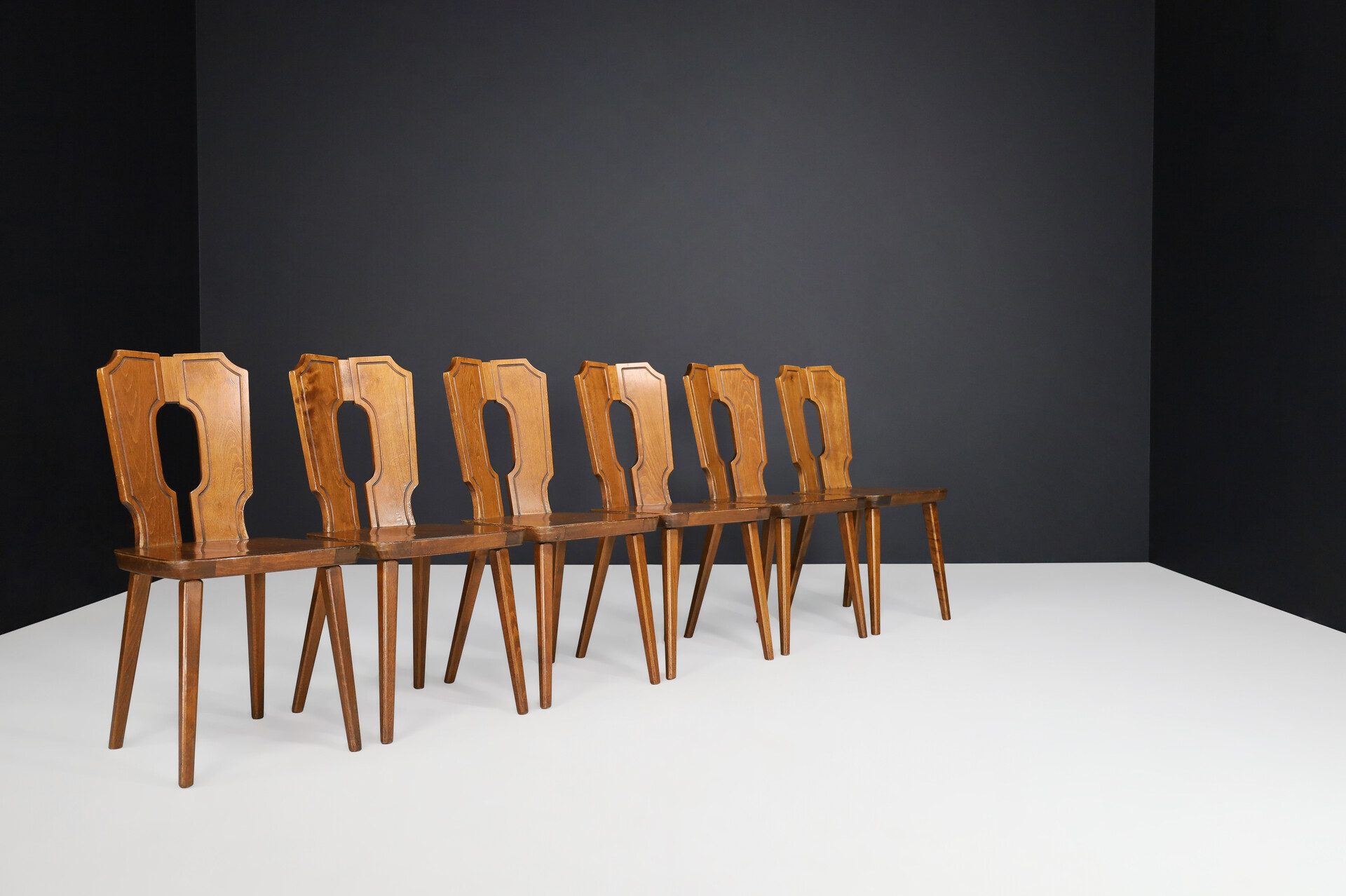 Brutalist Modern wooden dining chairs, France 1960s Mid-20th century