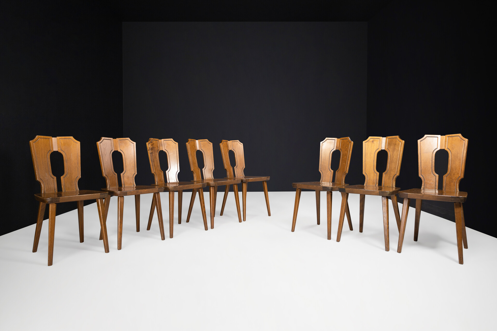 Brutalist Modern wooden dining chairs, France 1960s Mid-20th century