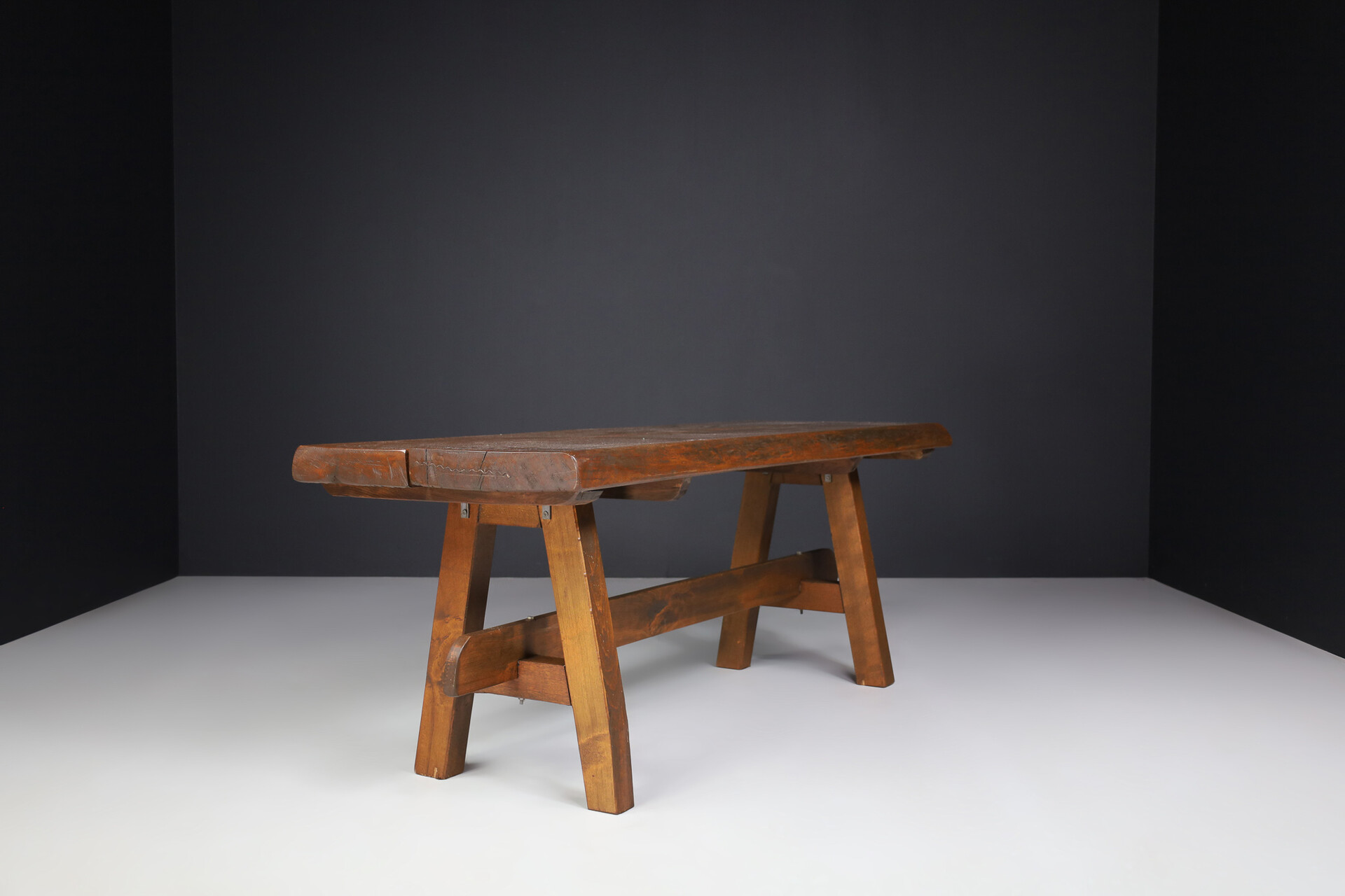 Brutalist Oak dining / console table France 1950s Mid-20th century