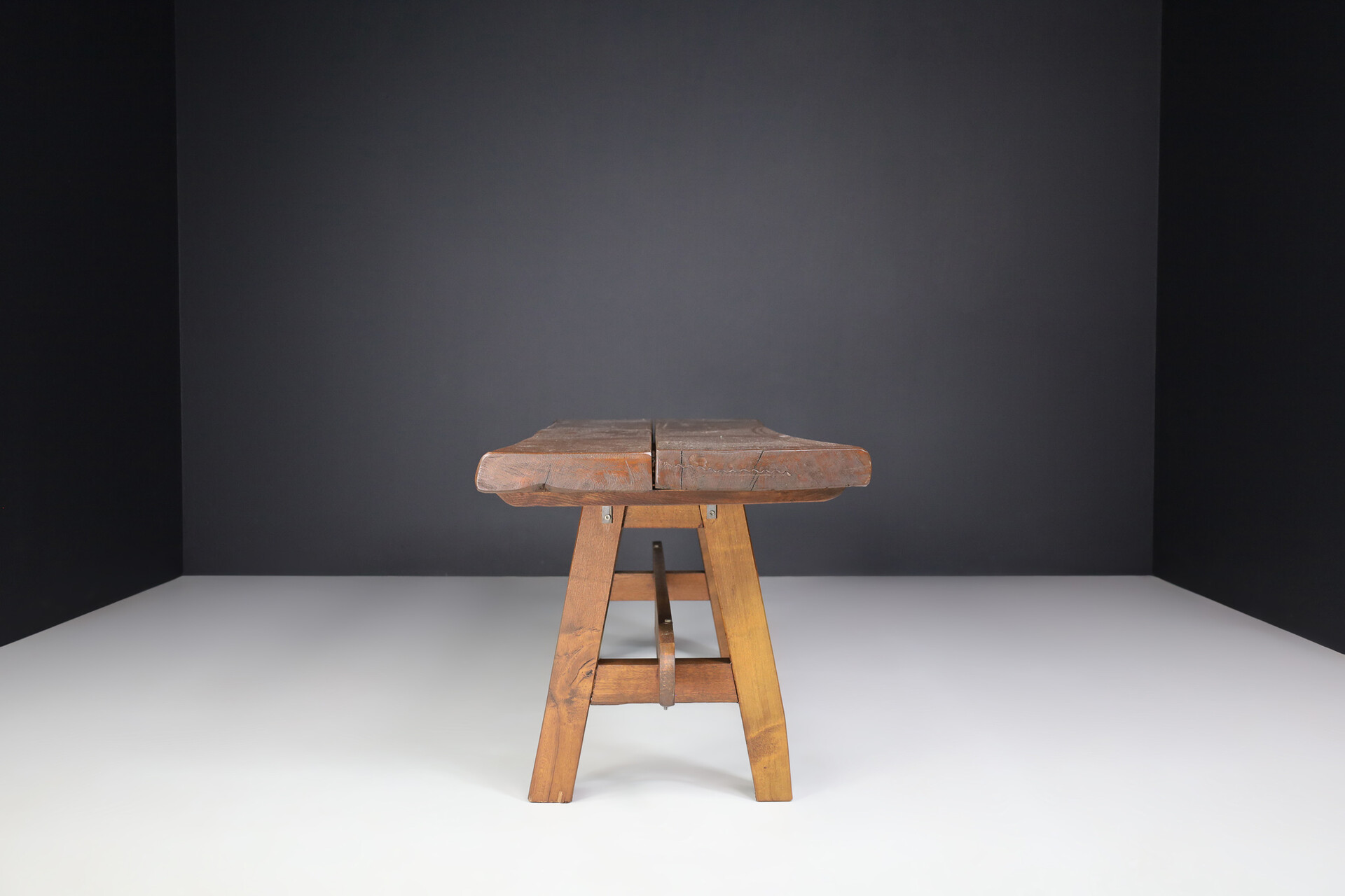 Brutalist Oak dining / console table France 1950s Mid-20th century