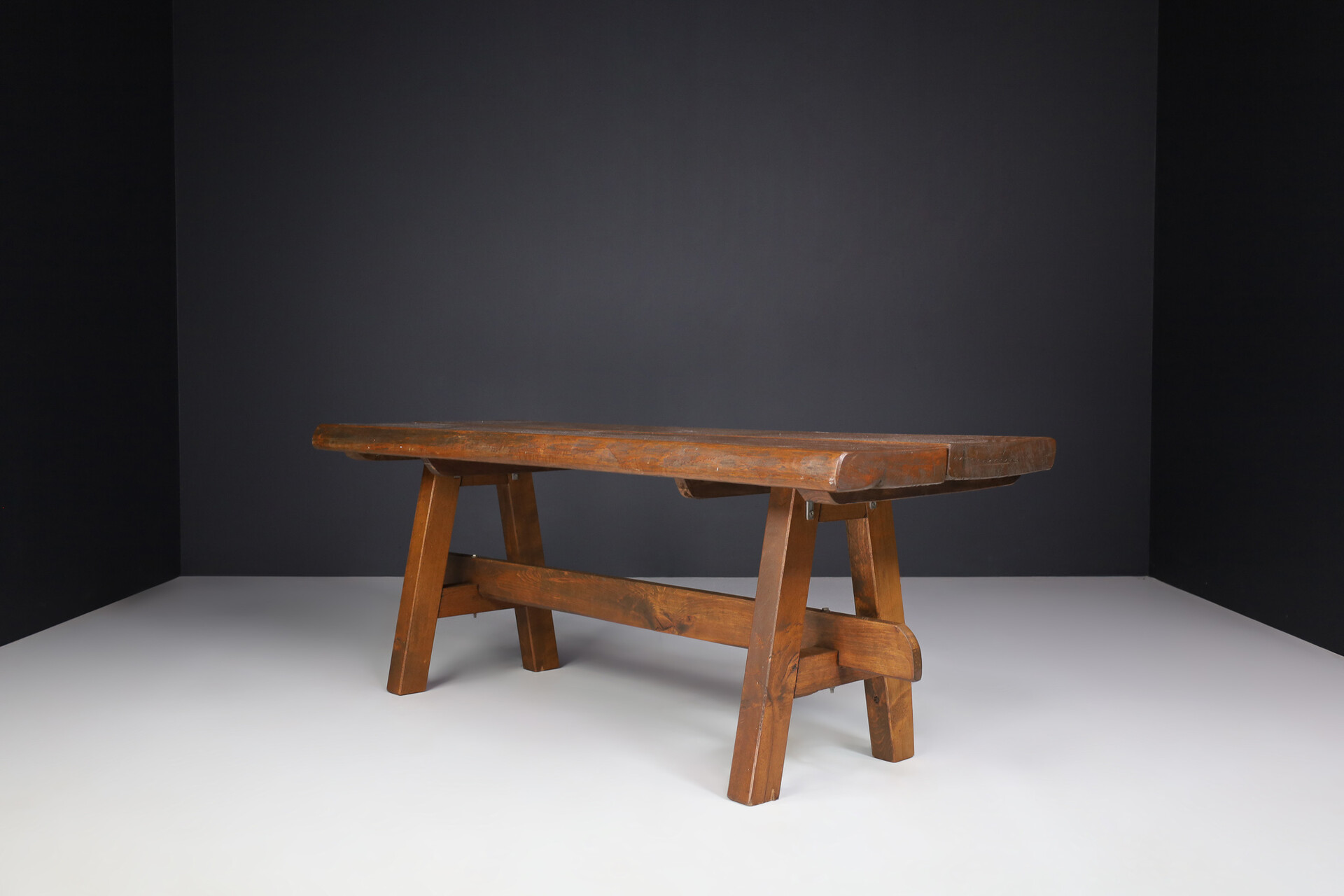 Brutalist Oak dining / console table France 1950s Mid-20th century