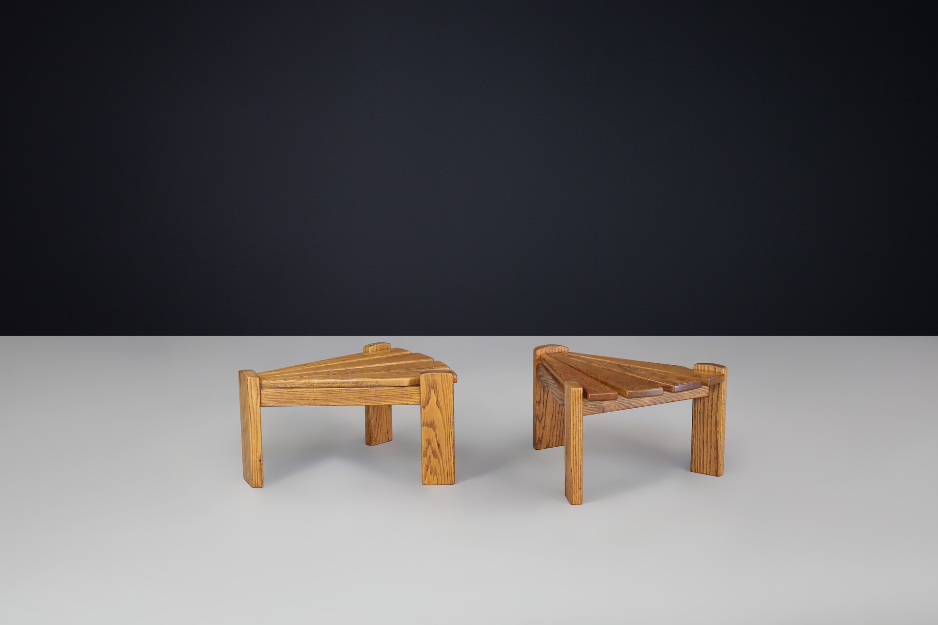 Brutalist Oak side or coffee tables by Dittmann & Co for AWA Radboud, Netherlands circa 1970s. Late-20th century