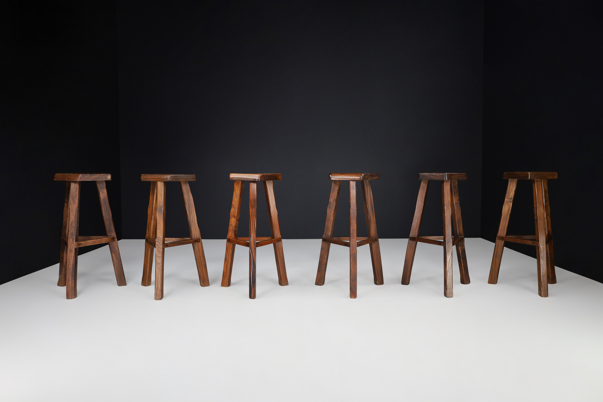 Brutalist Olavi Hänninen wooden Bar stools for Mikko Nupponen, Finland 1960 Mid-20th century