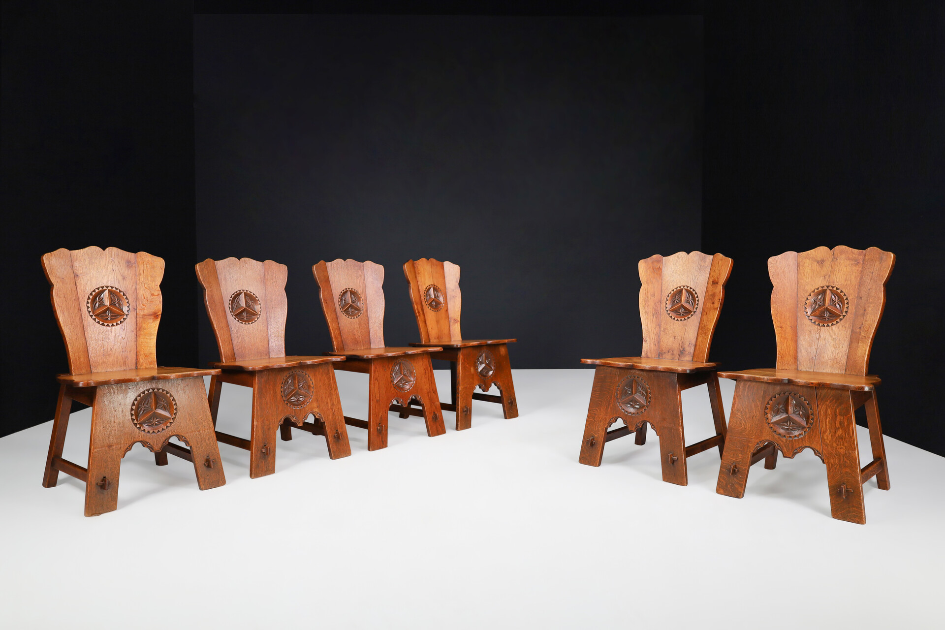 Brutalist / Primitive oak dining chairs Spain 1950s Mid-20th century