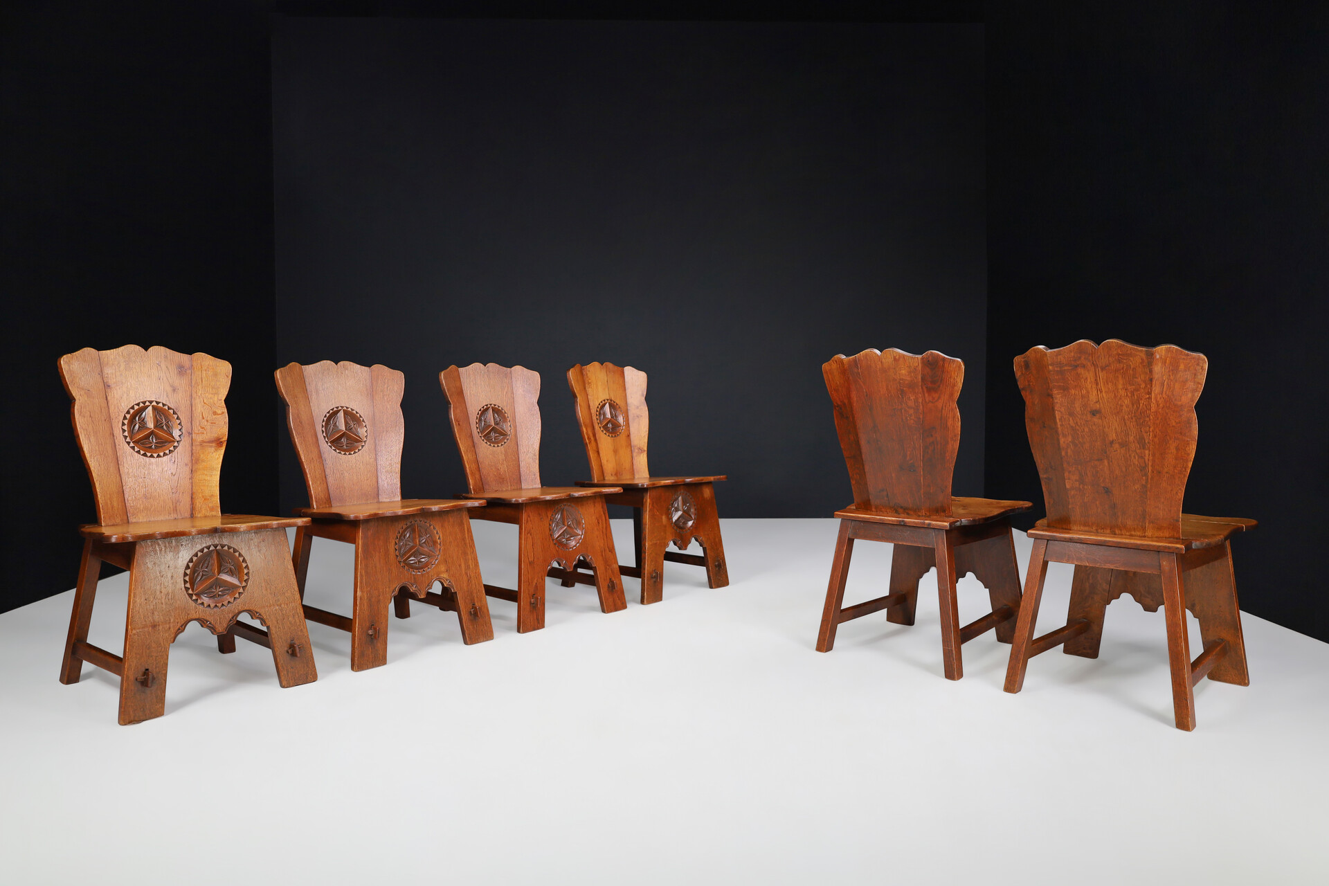 Brutalist / Primitive oak dining chairs Spain 1950s Mid-20th century