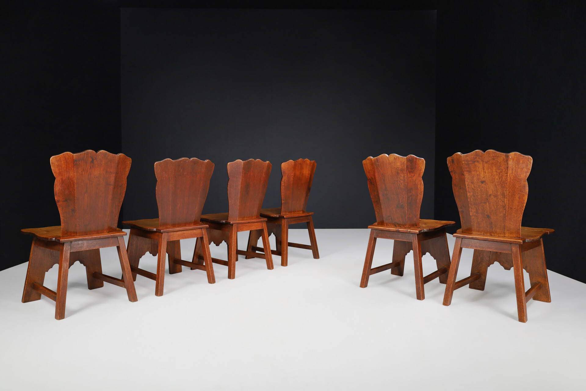 Brutalist / Primitive oak dining chairs Spain 1950s Mid-20th century