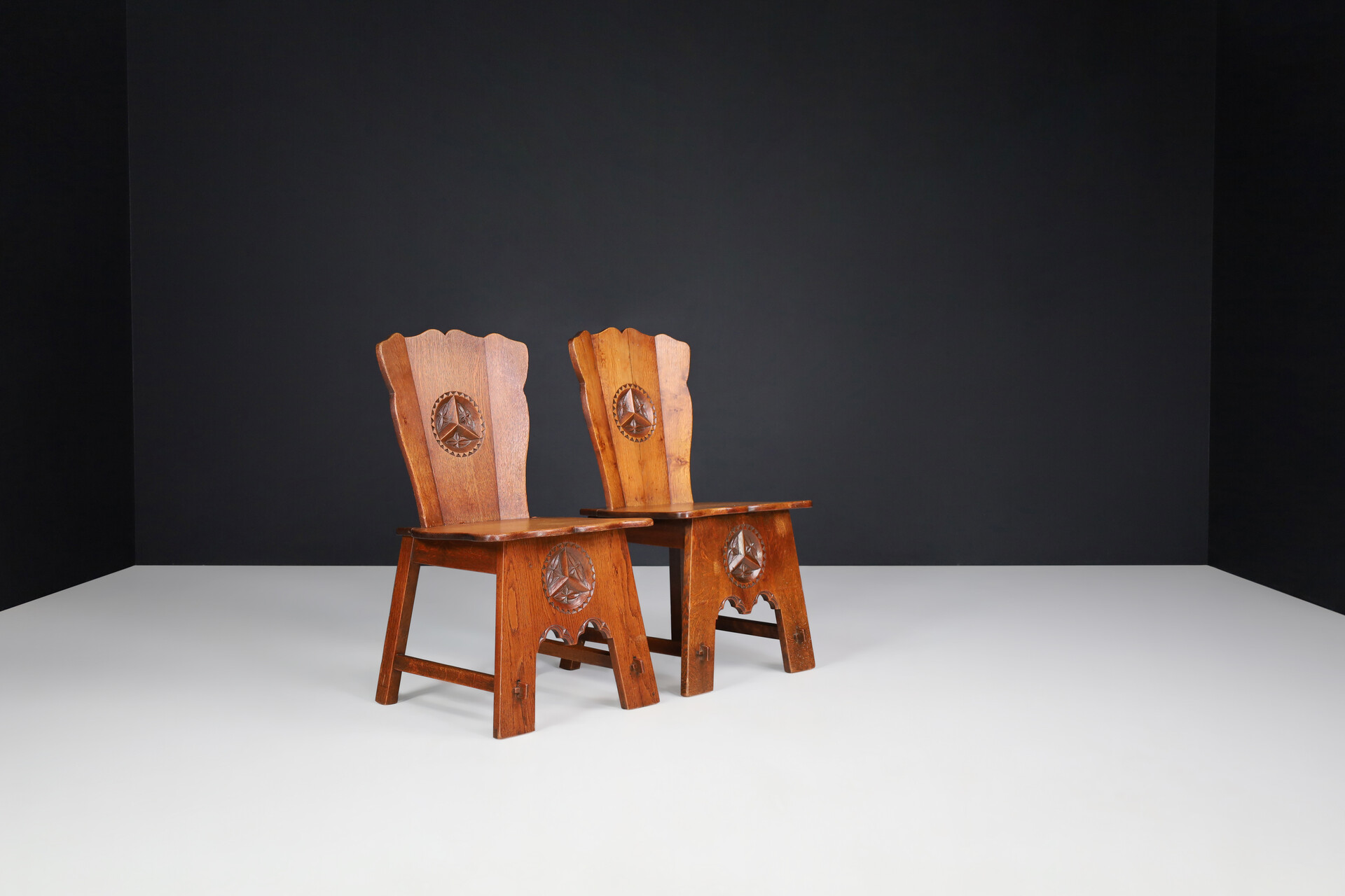 Brutalist / Primitive oak dining chairs Spain 1950s Mid-20th century