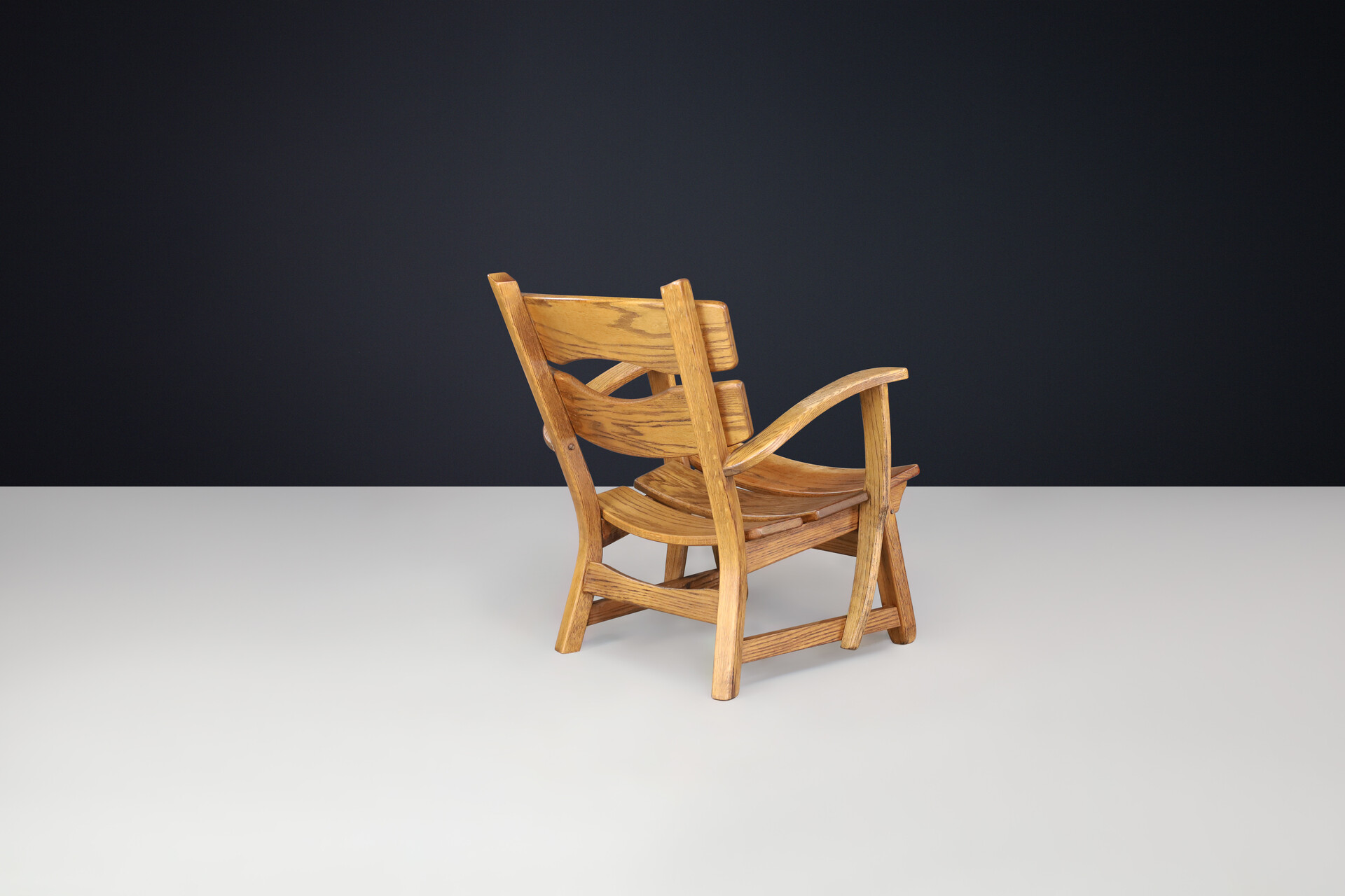 Brutalist Solid oak lounge chair by Dittmann & Co for AWA Radboud, Netherlands circa 1970s. Late-20th century