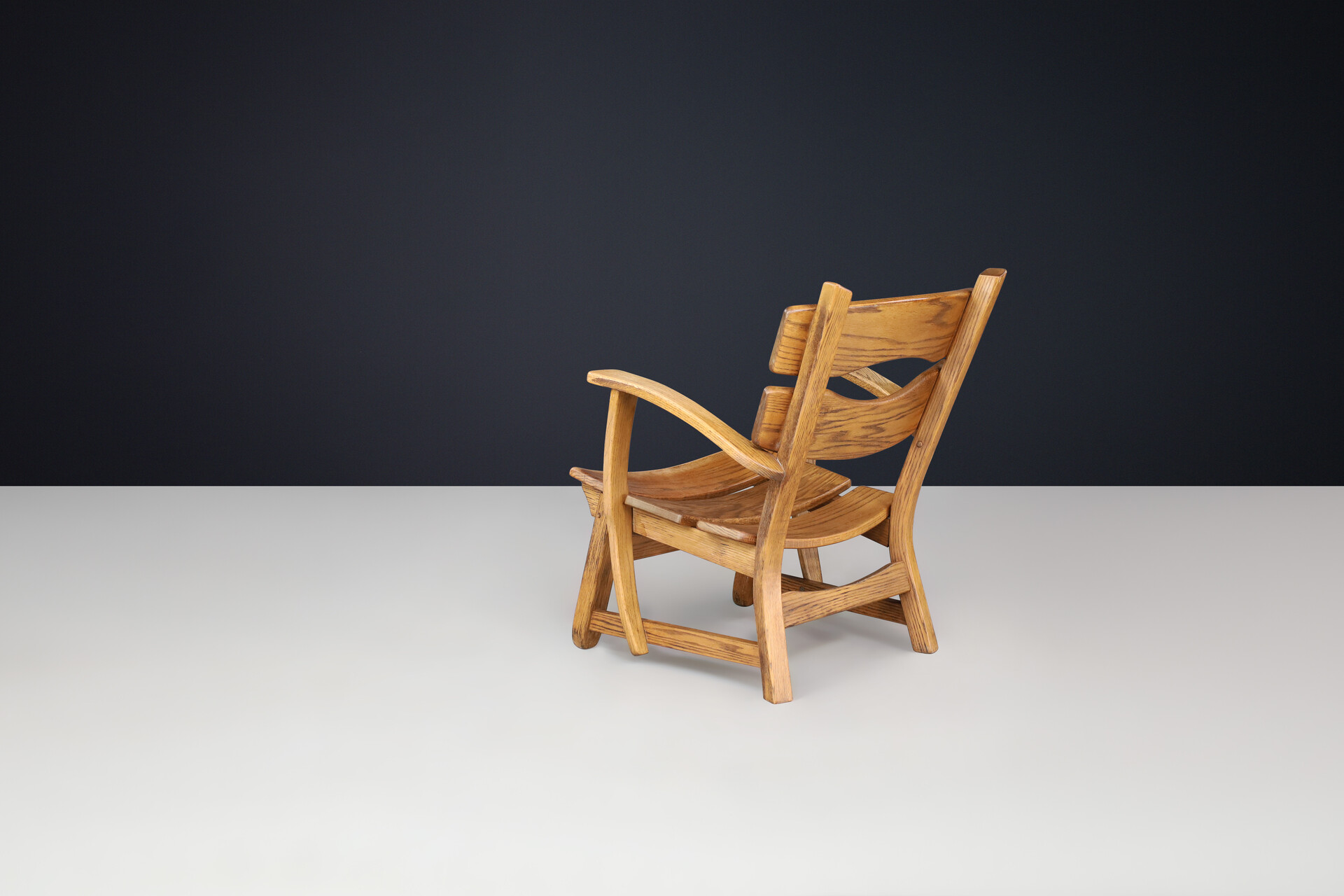 Brutalist Solid oak lounge chair by Dittmann & Co for AWA Radboud, Netherlands circa 1970s. Late-20th century